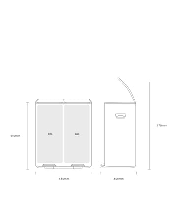 Charles Bentley 40L Double Compartment Kitchen Bin - 2x 20L