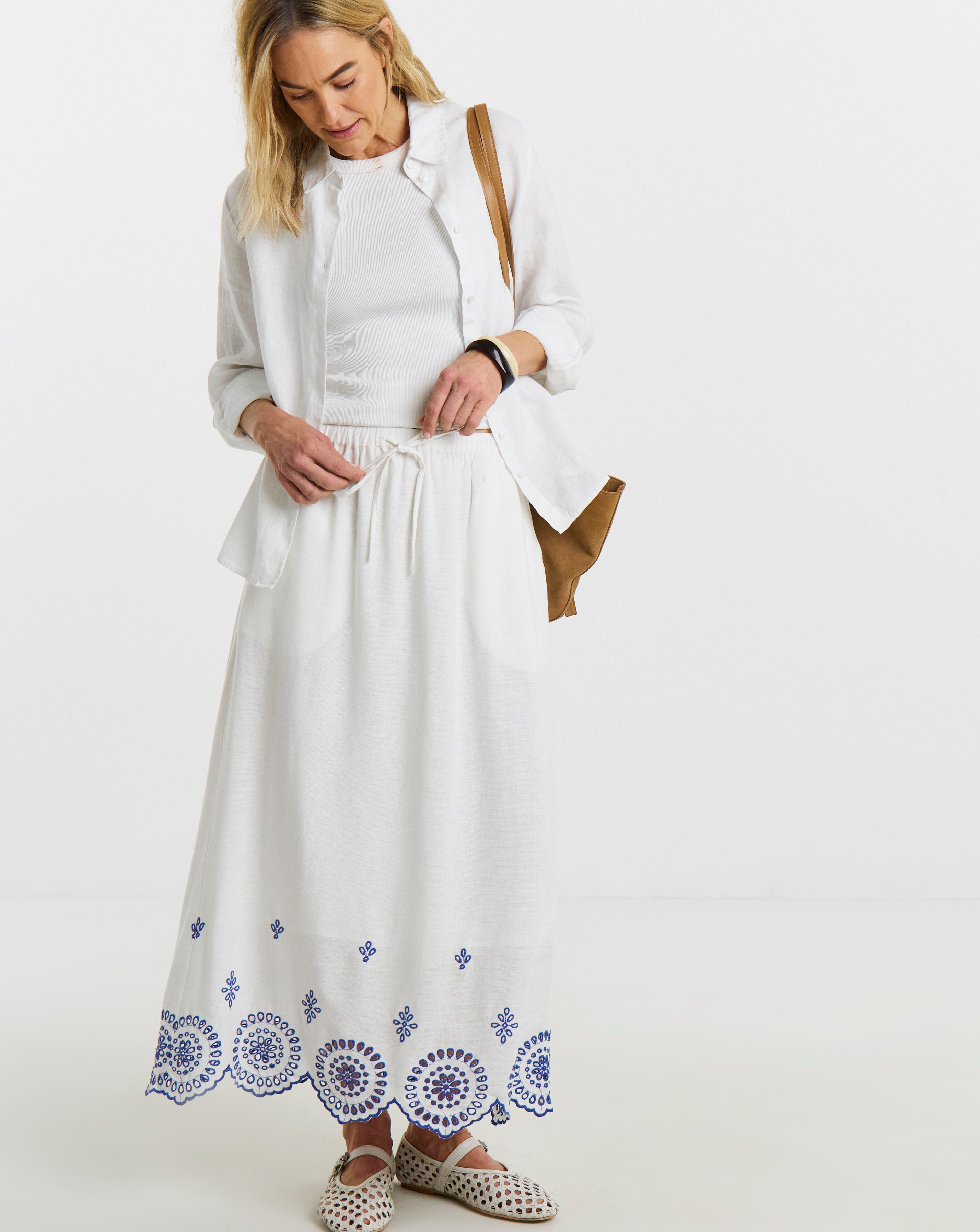 Broderie Scalloped Hem Maxi Skirt