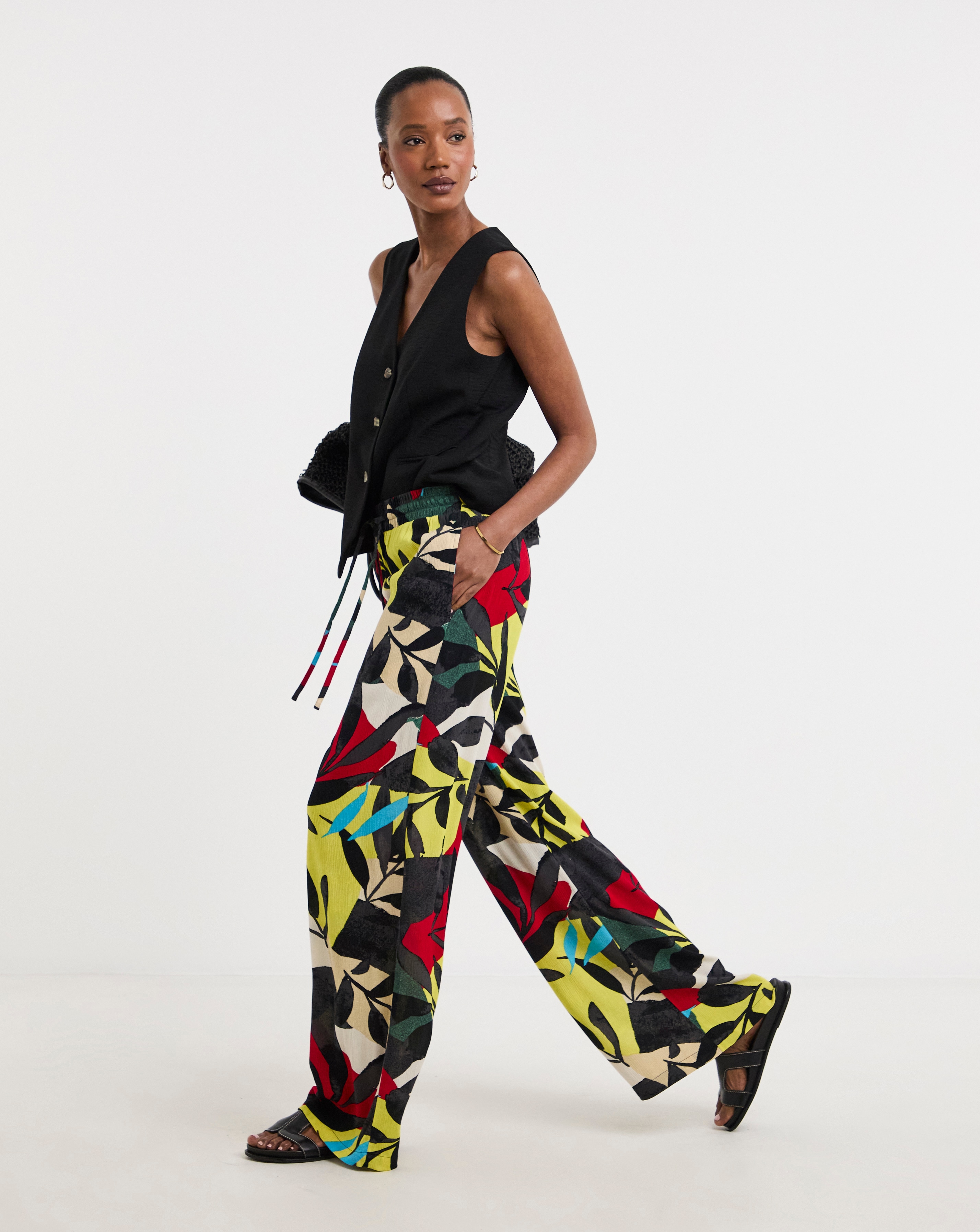 Crinkle Jersey Pull On Wide Leg Trouser