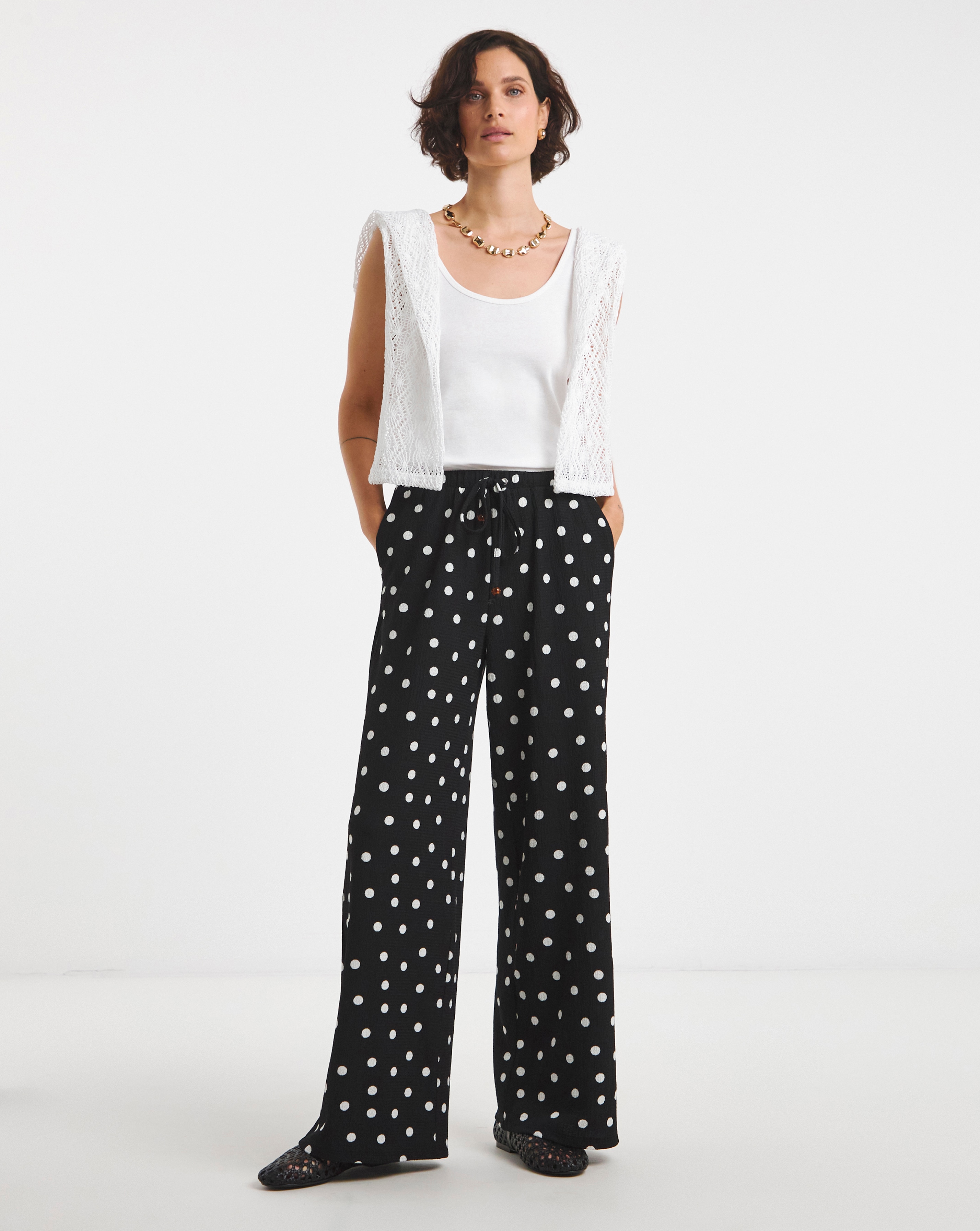 Crinkle Jersey Pull On Wide Leg Trouser