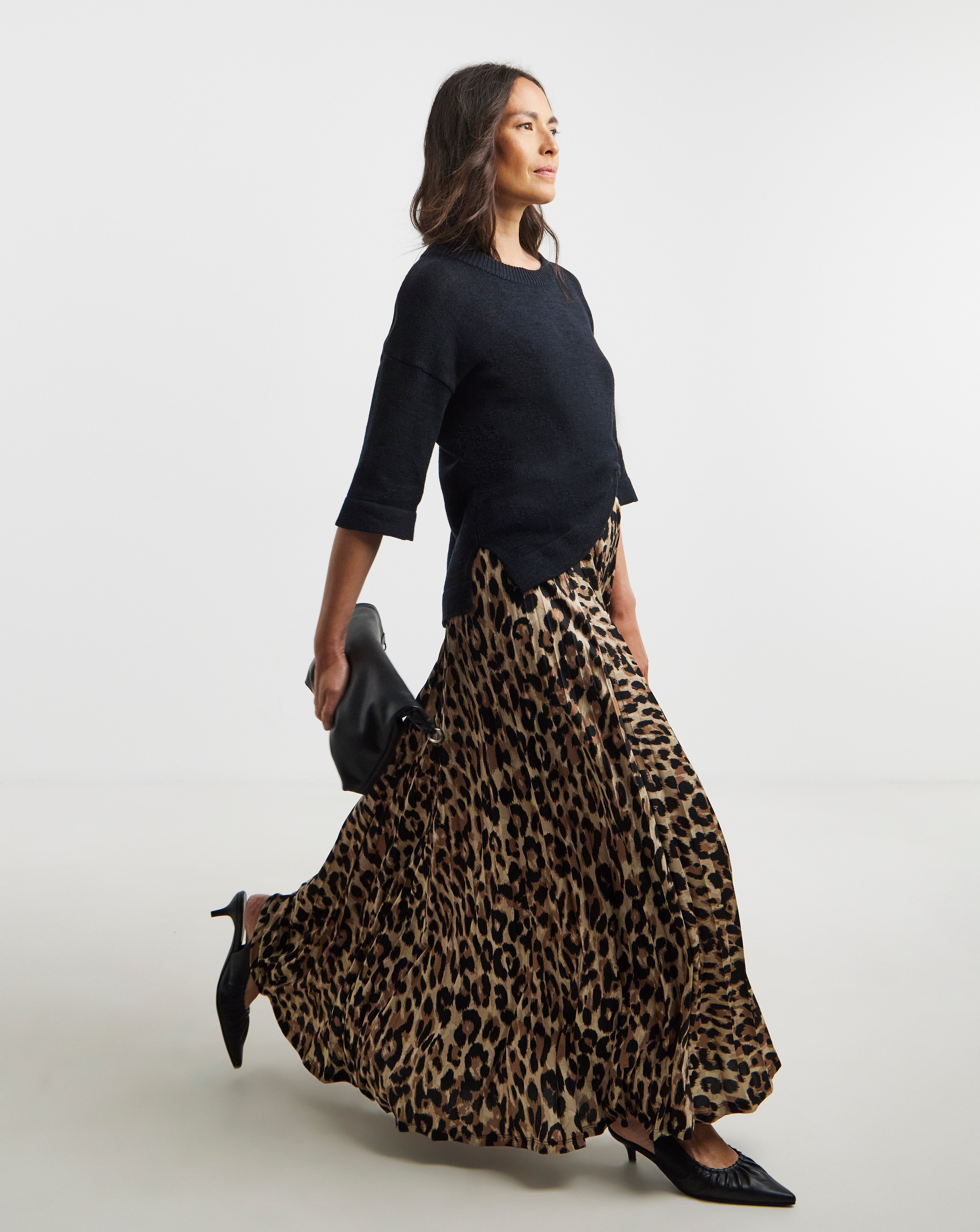 Pleated Pull On Jersey Maxi Skirt