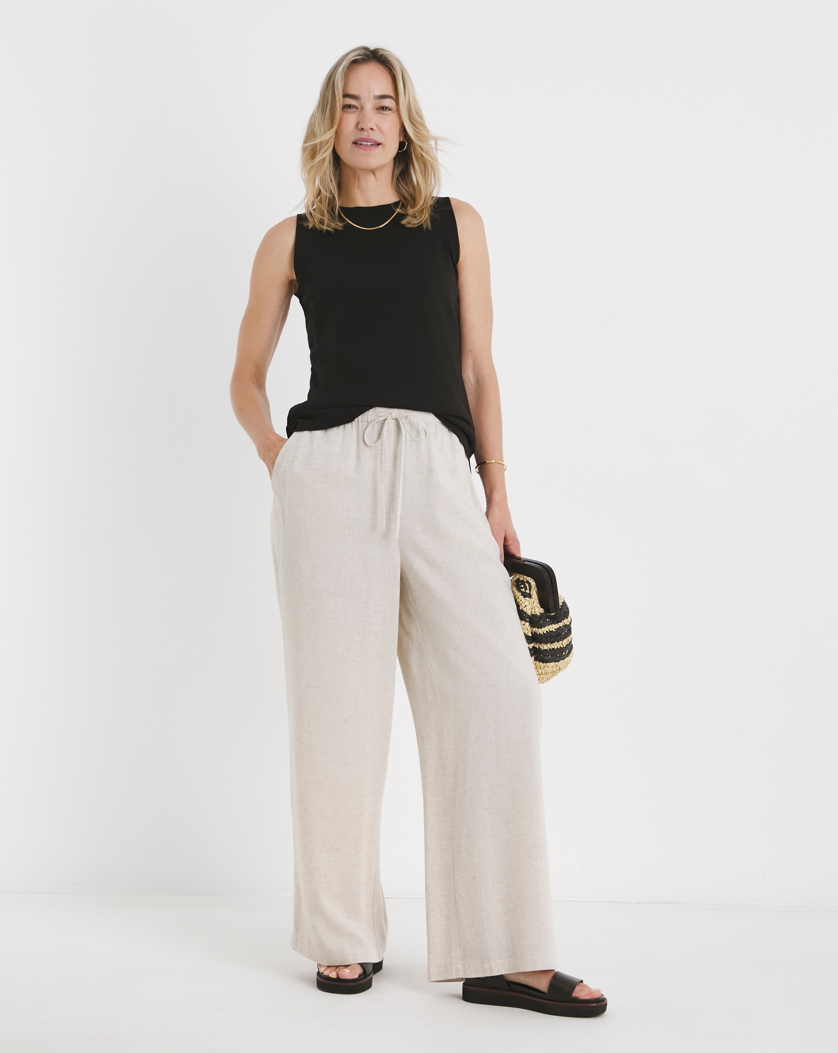 Linen Mix Wide Leg Trouser