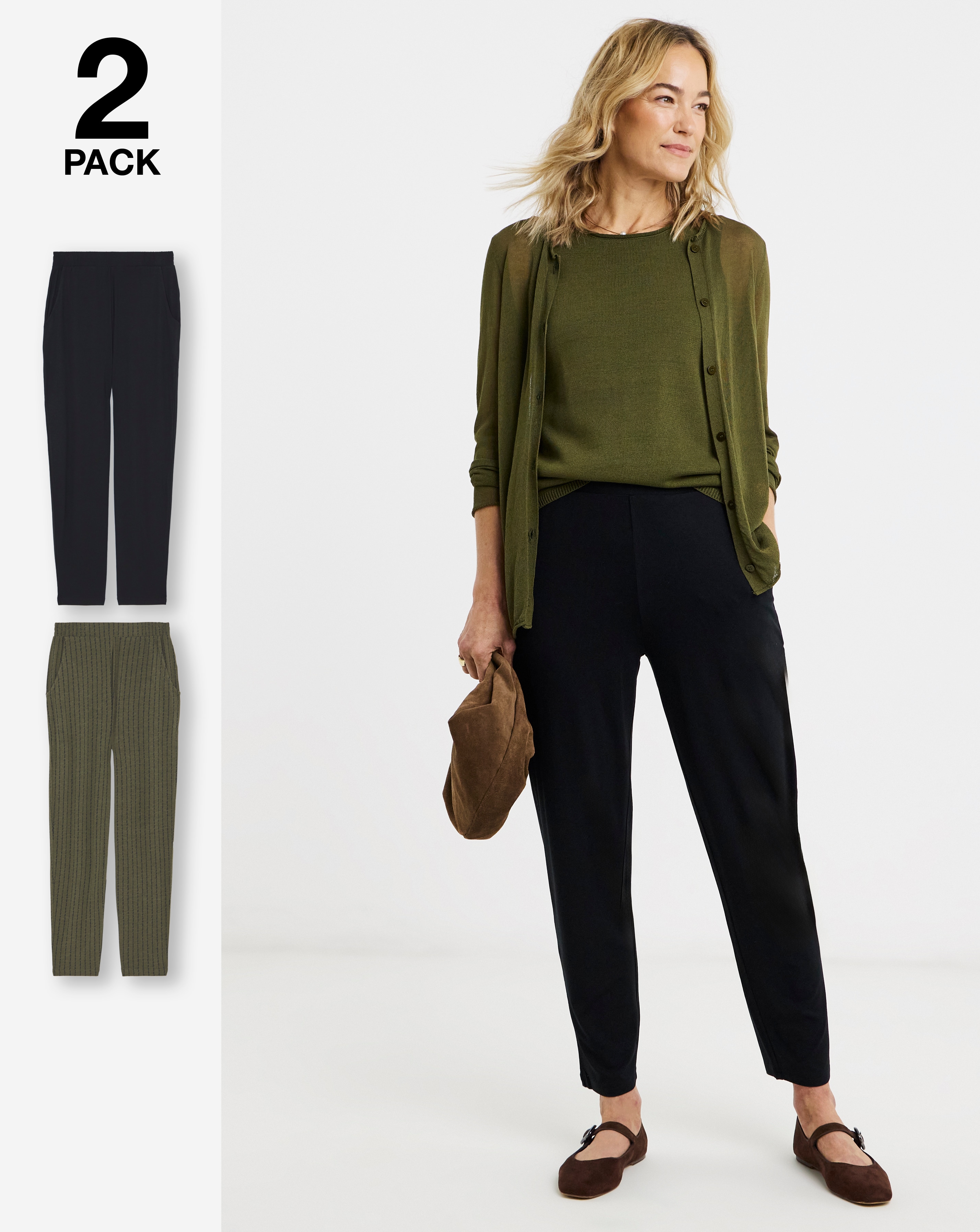 2 Pack Jersey Tapered Leg Trousers