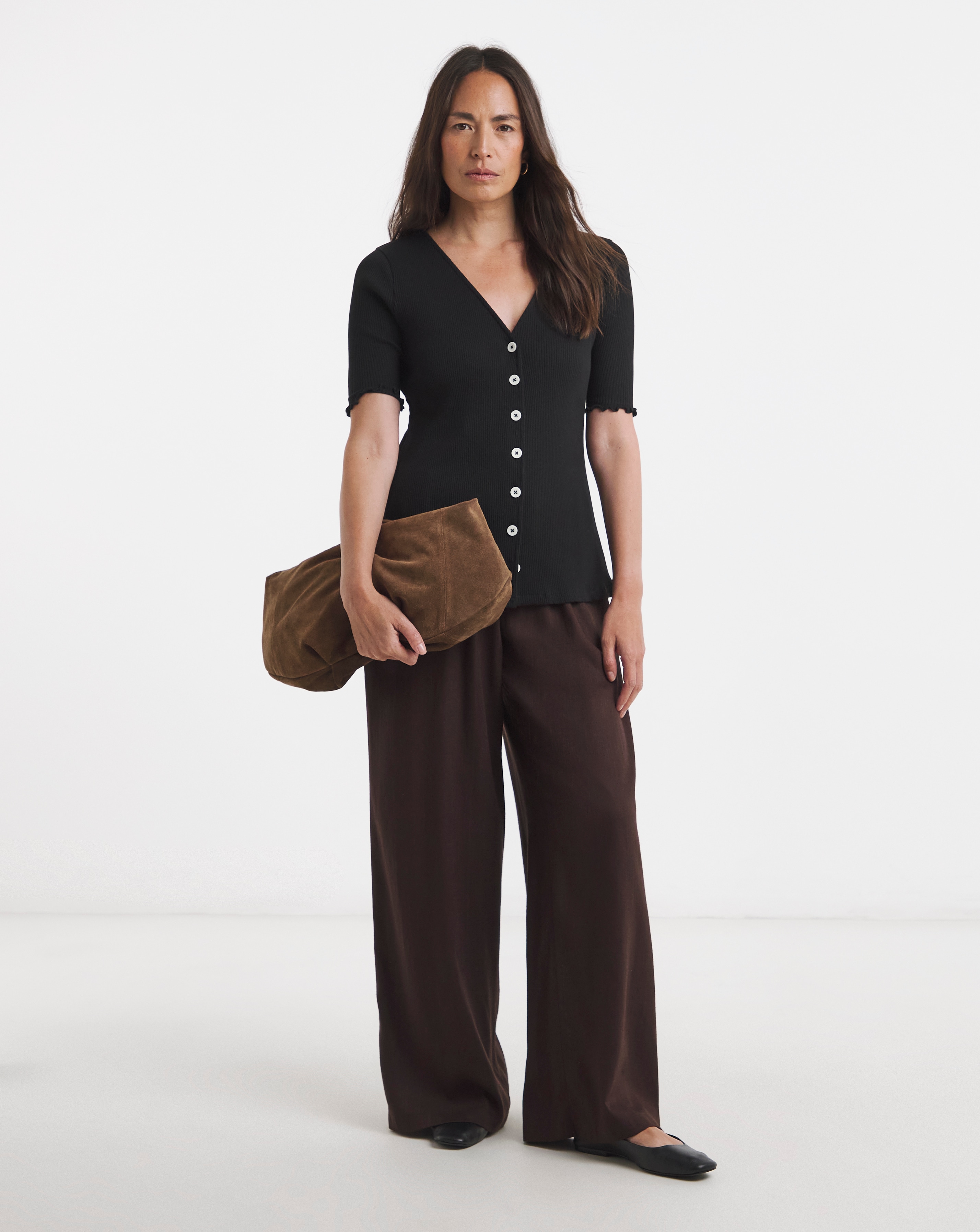 Linen Mix Wide Leg Trousers