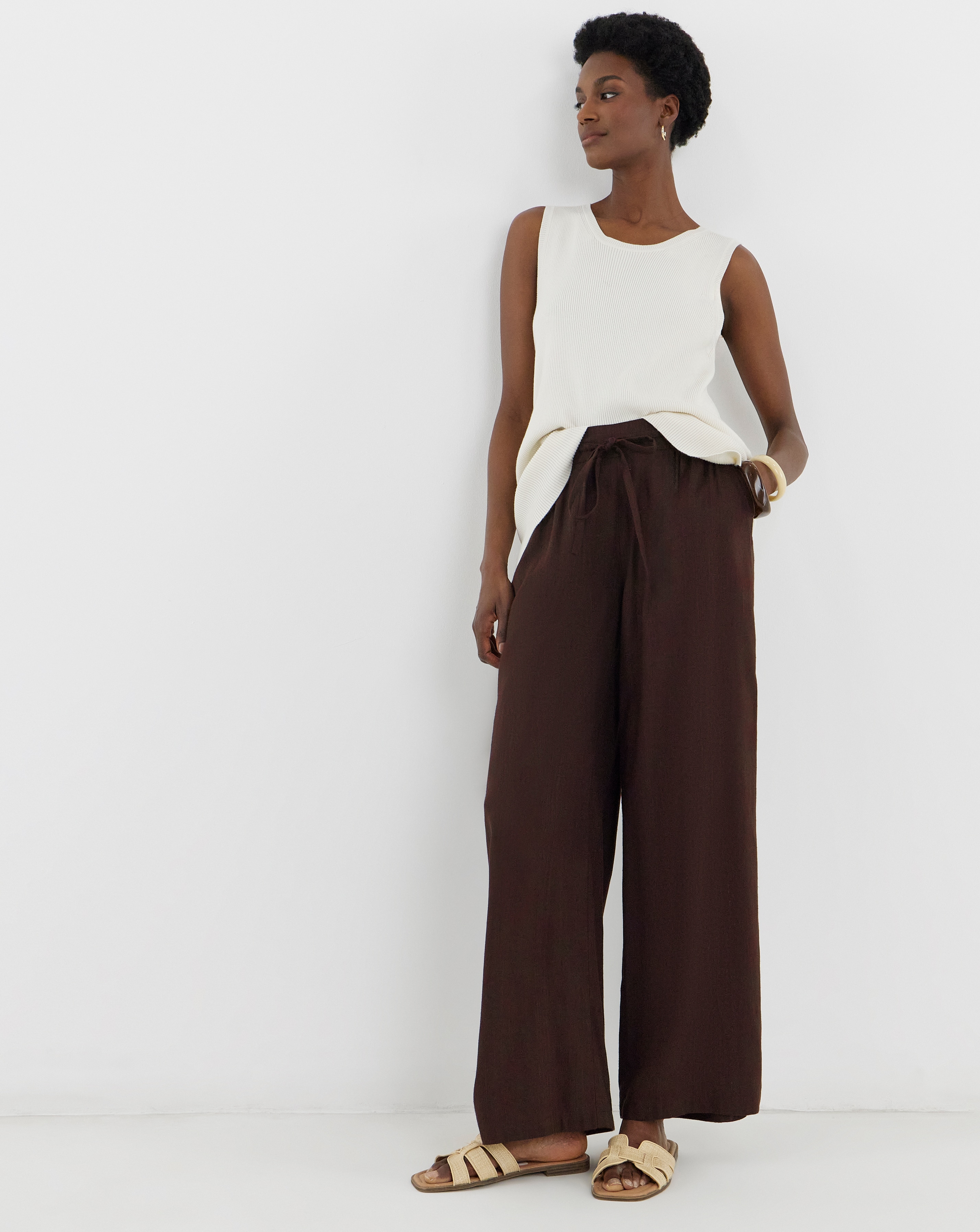 New In - Linen Mix Wide Leg Trousers
