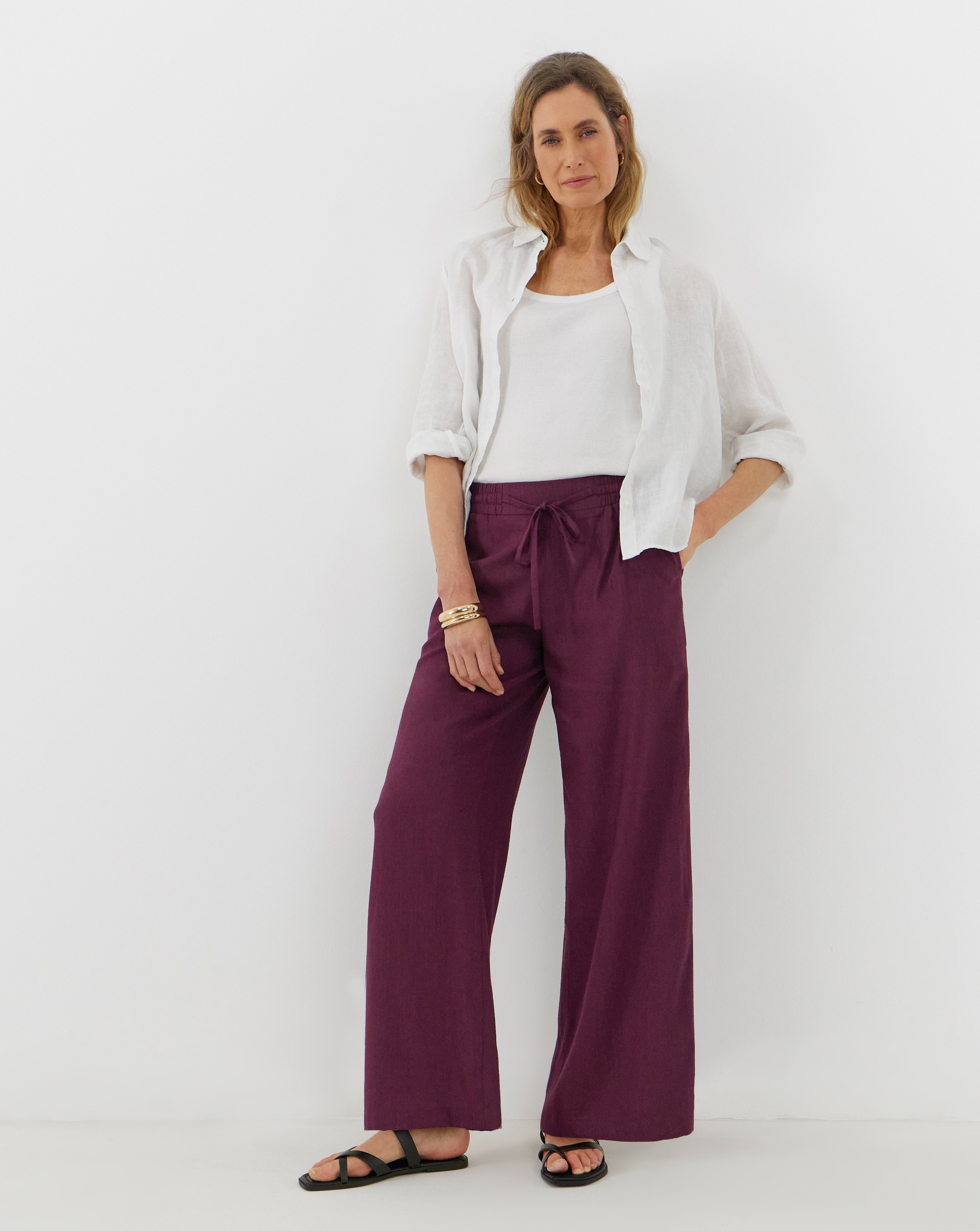 New In - Linen Mix Wide Leg Trousers