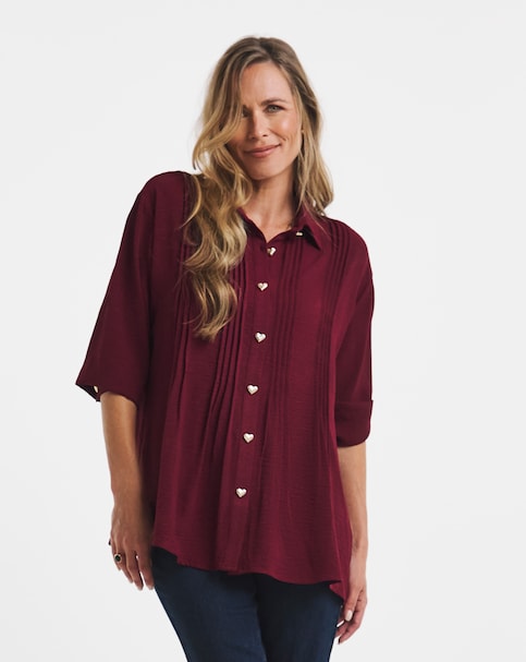 New In - Heart Button Pintuck Shirt