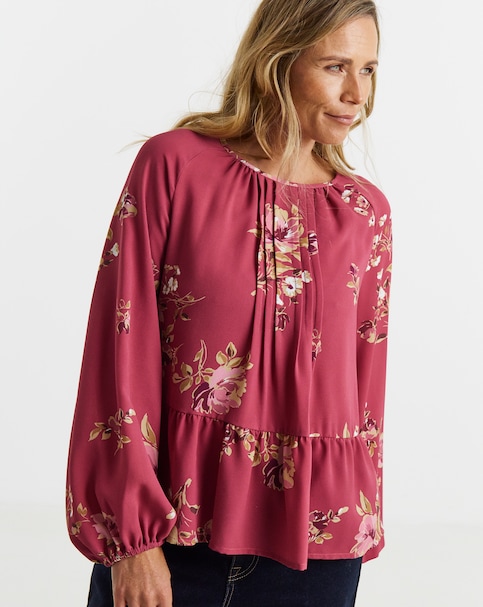 New In - Floral Print Peplum Blouse