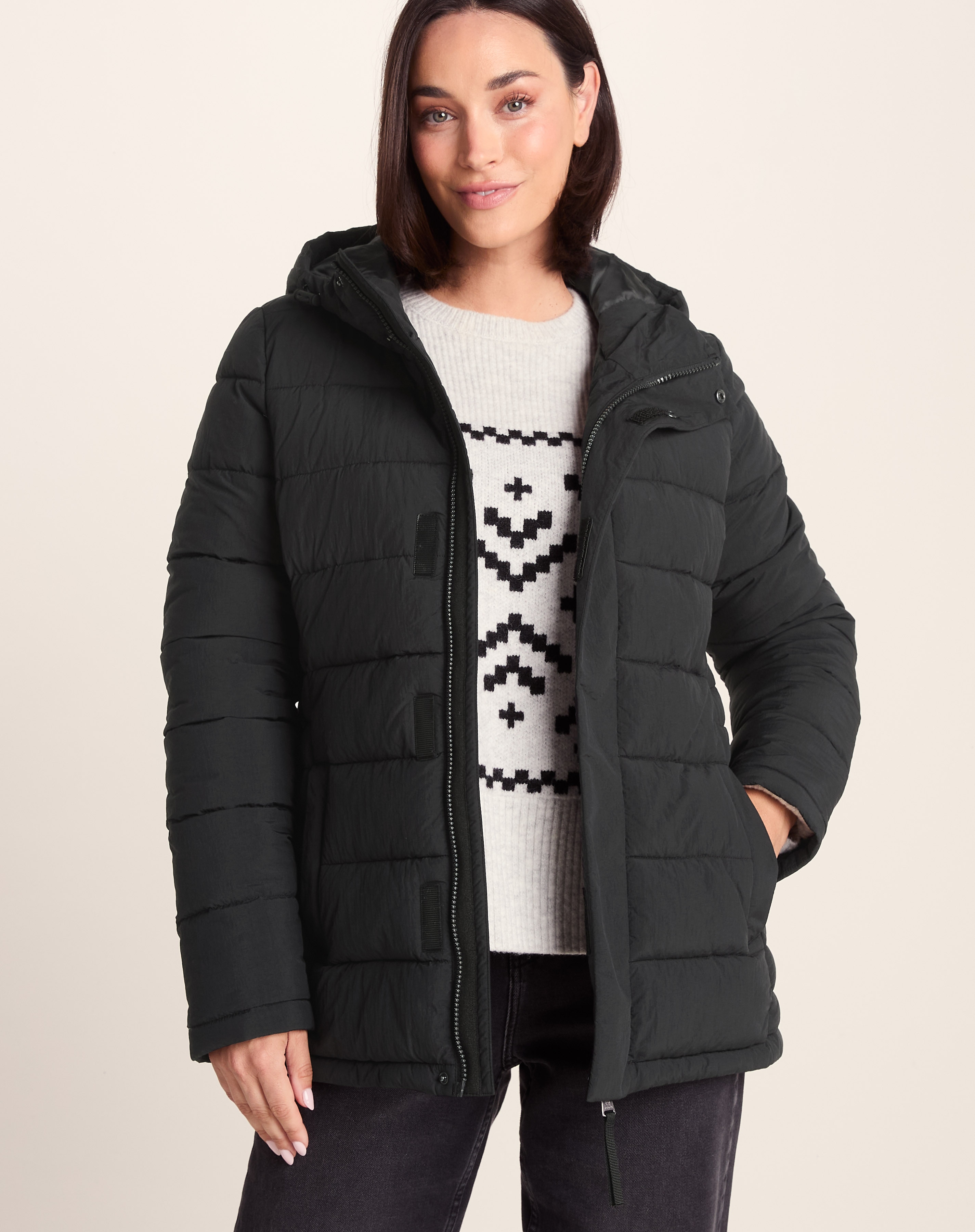 Tog 24 Womens Black Puffer Jacket Short Hooded Tog 24 Bramley