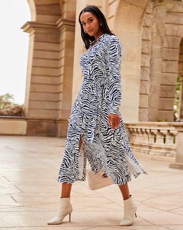 Sosandar Blue & White Zebra Print Midi Shirt Dress