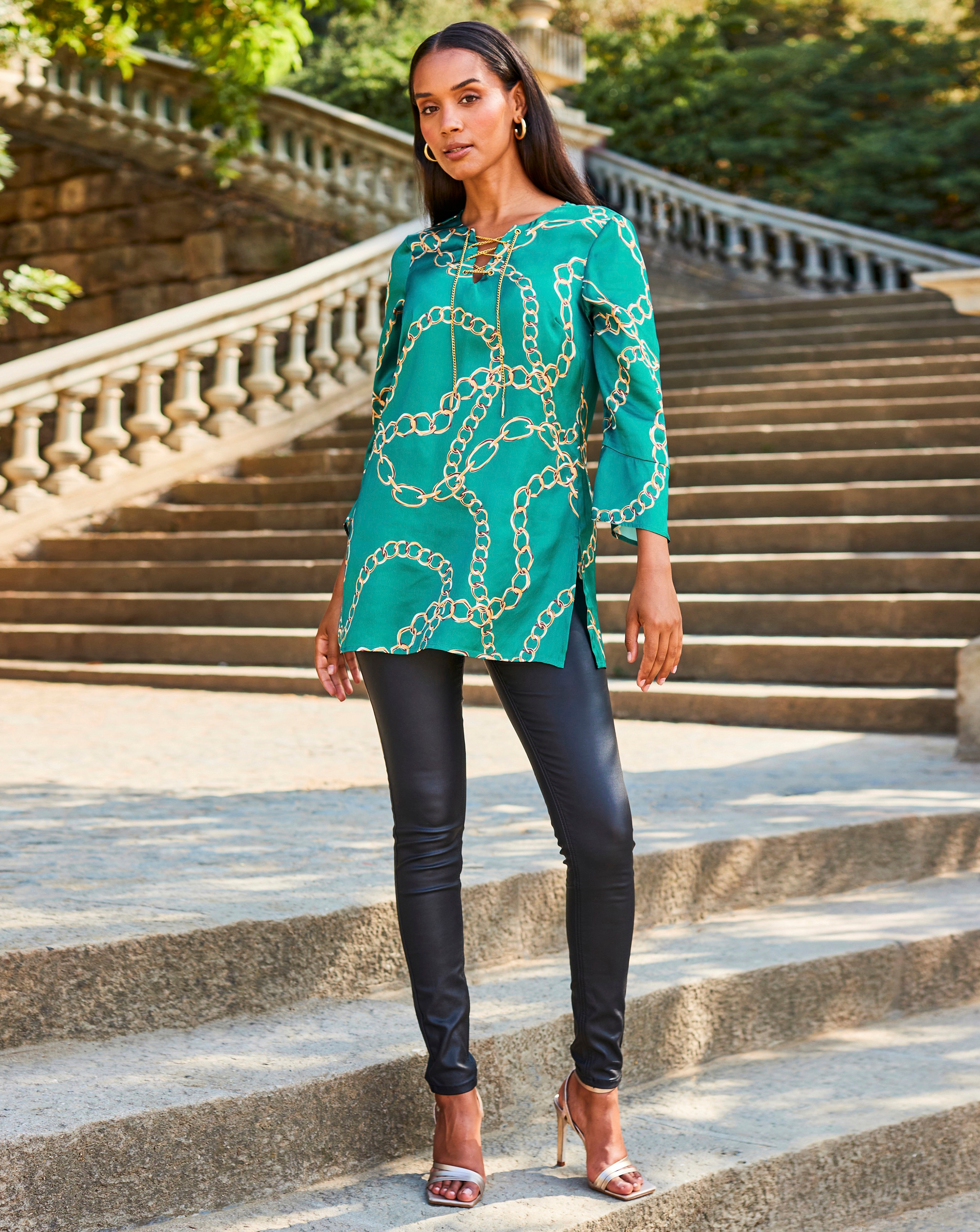 Sosandar Metalic Lace Up Tunic