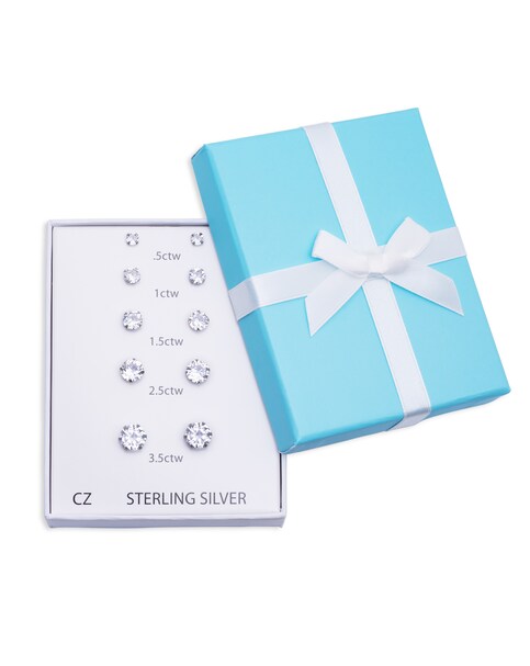 Sterling Silver CZ Solitaire Earring Set