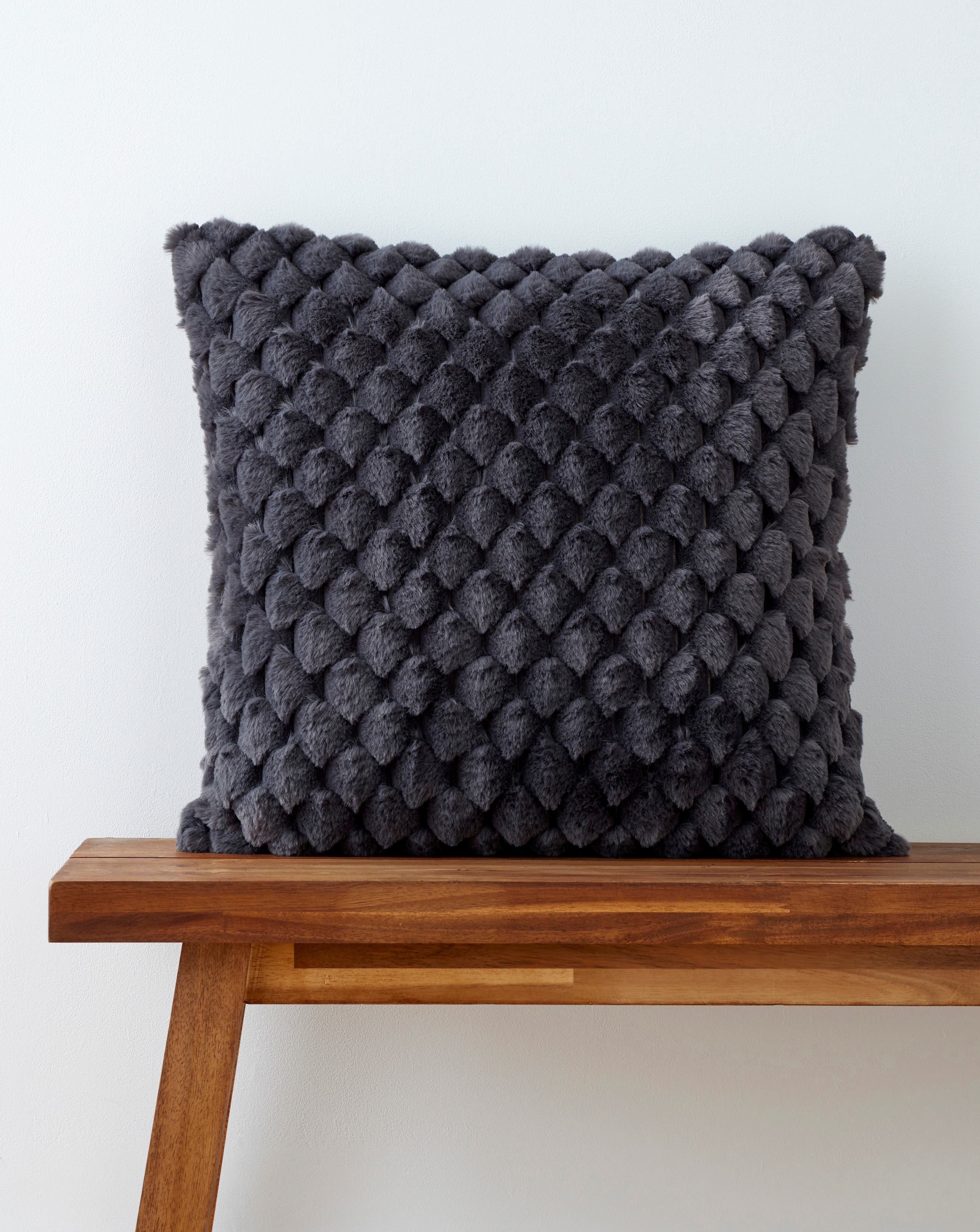 Scallop Faux Fur Cushion - Charcoal