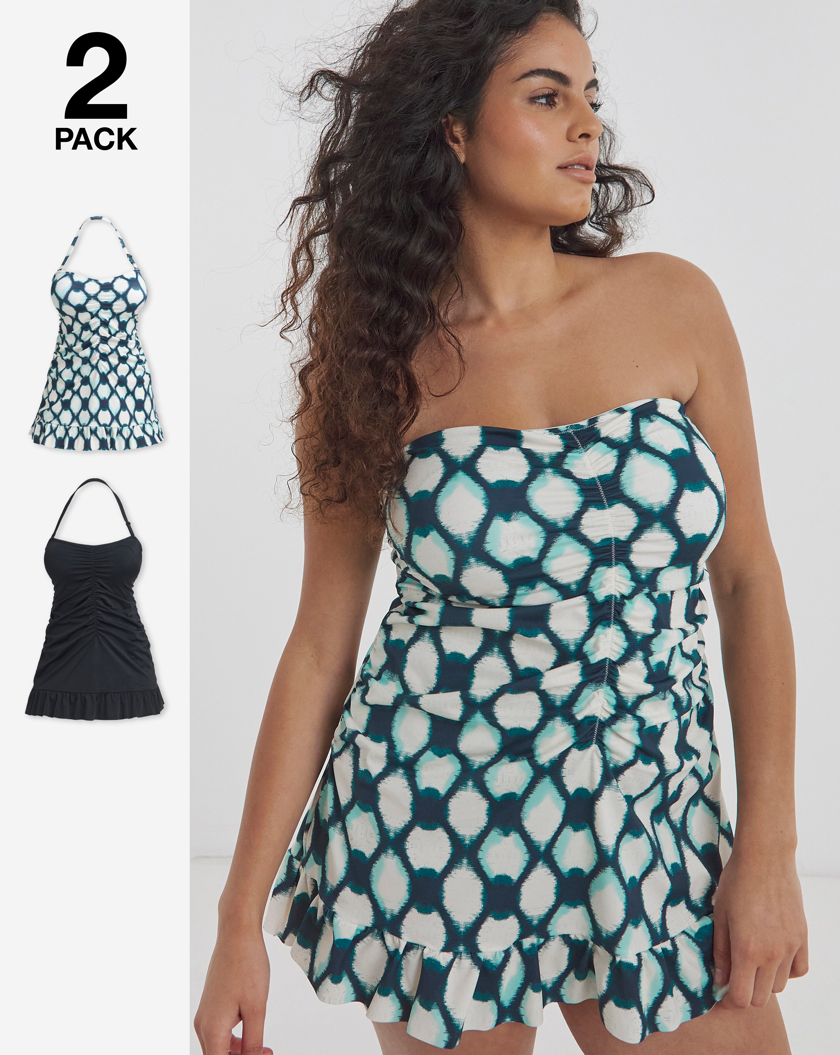 Value 2 Pack Ruched Bandeau Swimdresses