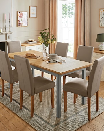 Julipa Ashford Extending 6 to 8 Seater Table with 6 Ava Leather Chairs