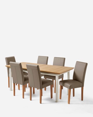 Julipa Ashford Extending 6 to 8 Seater Table with 6 Ava Leather Chairs