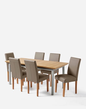 Julipa Ashford Extending 6 to 8 Seater Table with 6 Ava Leather Chairs