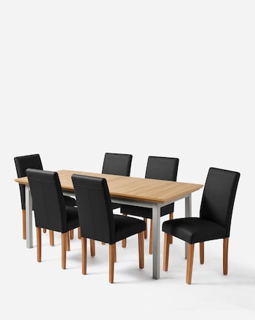 Julipa Ashford Extending 6 to 8 Seater Table with 6 Ava Leather Chairs
