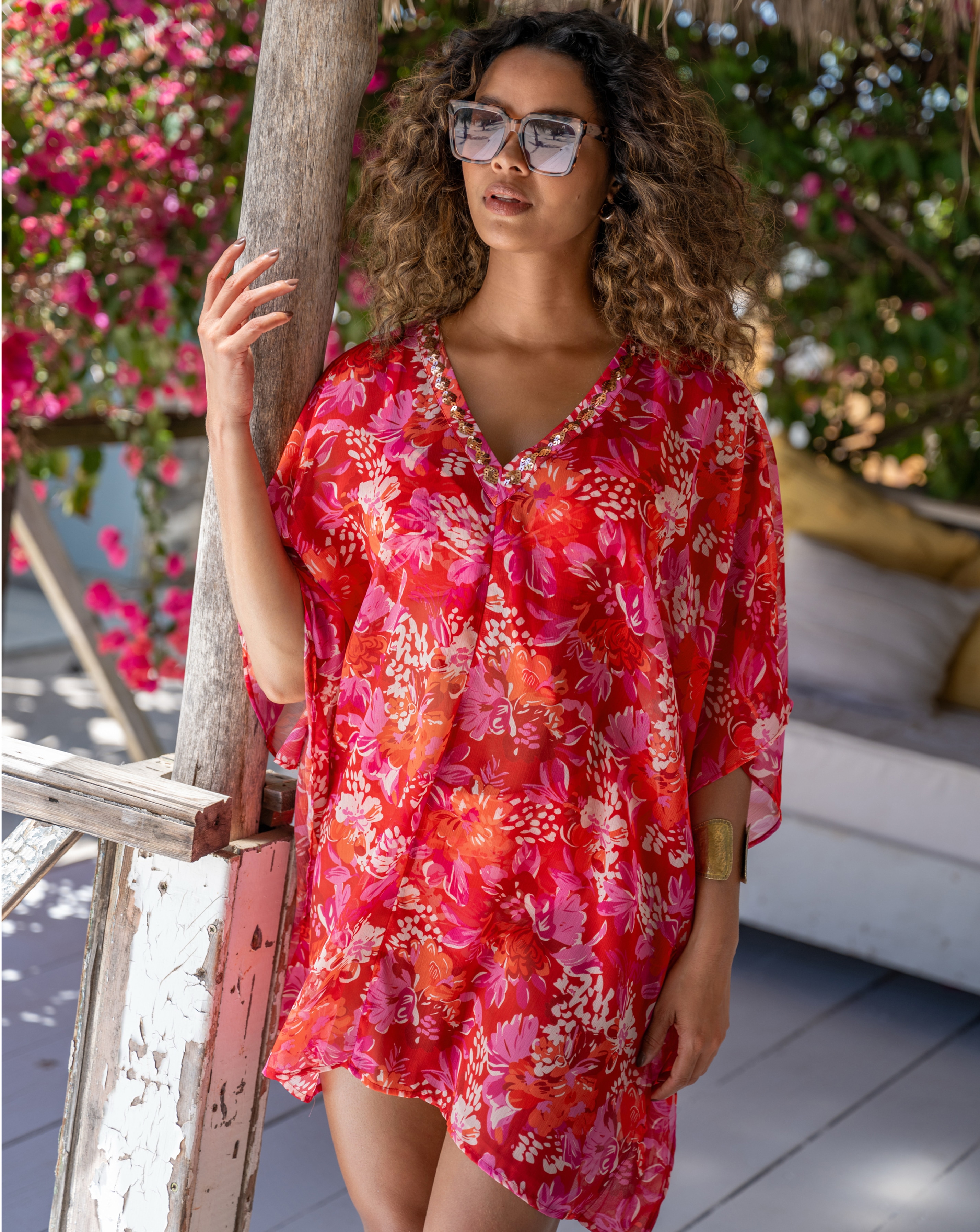 Chiffon V Neck Embellished Kaftan