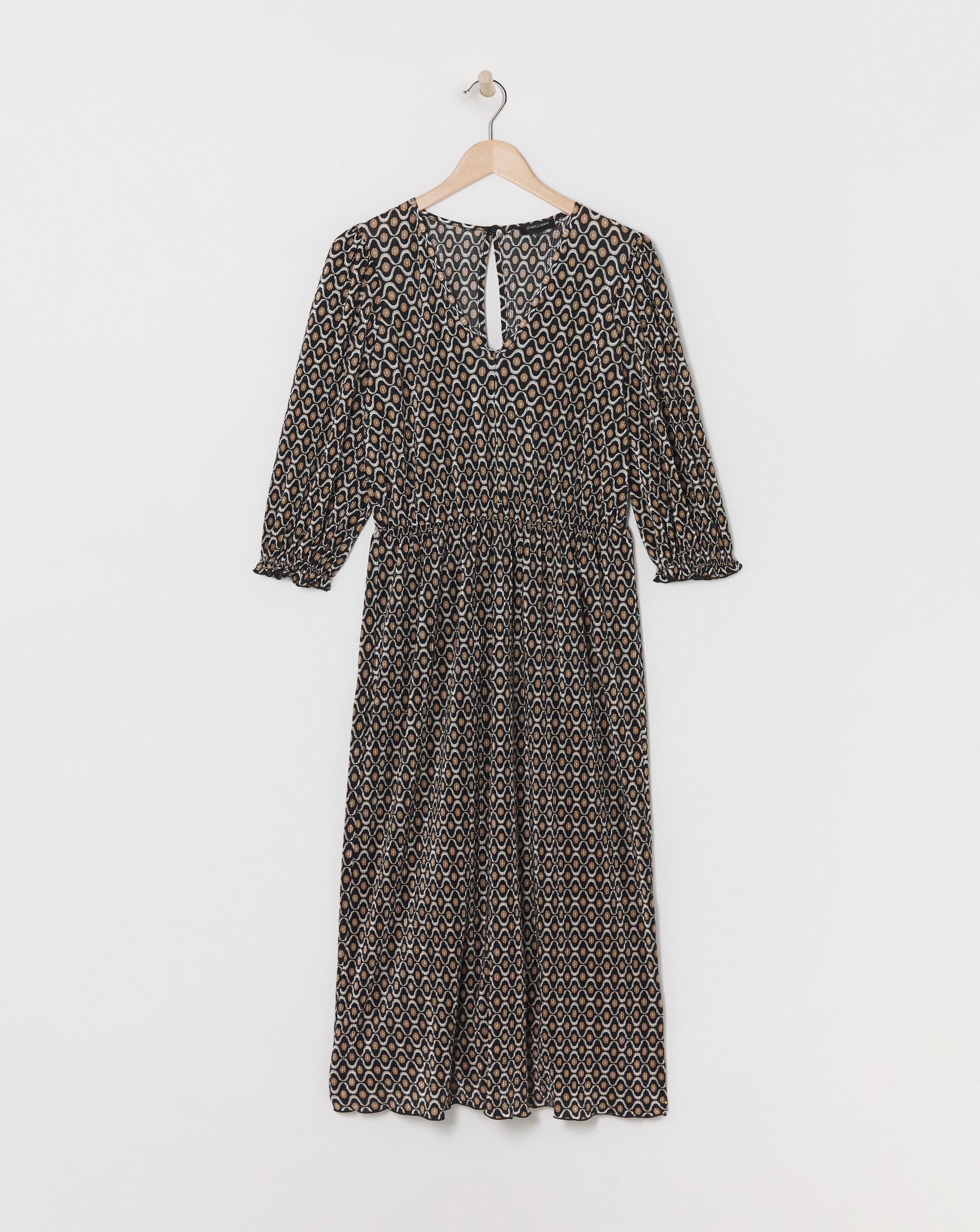 Geo Plisse Plunge Midi Dress