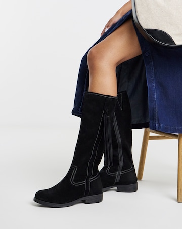 Abby Suede Tassle Knee High Boots - Extra Wide Fit (EEE) & Super Curvy Calf