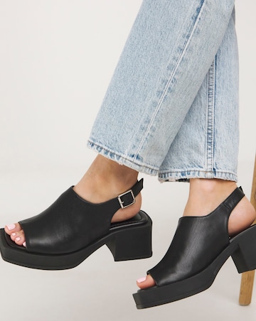 Simply Be Monica Leather Slingback Block Heel Sandals - Extra Wide Fit (EEE)