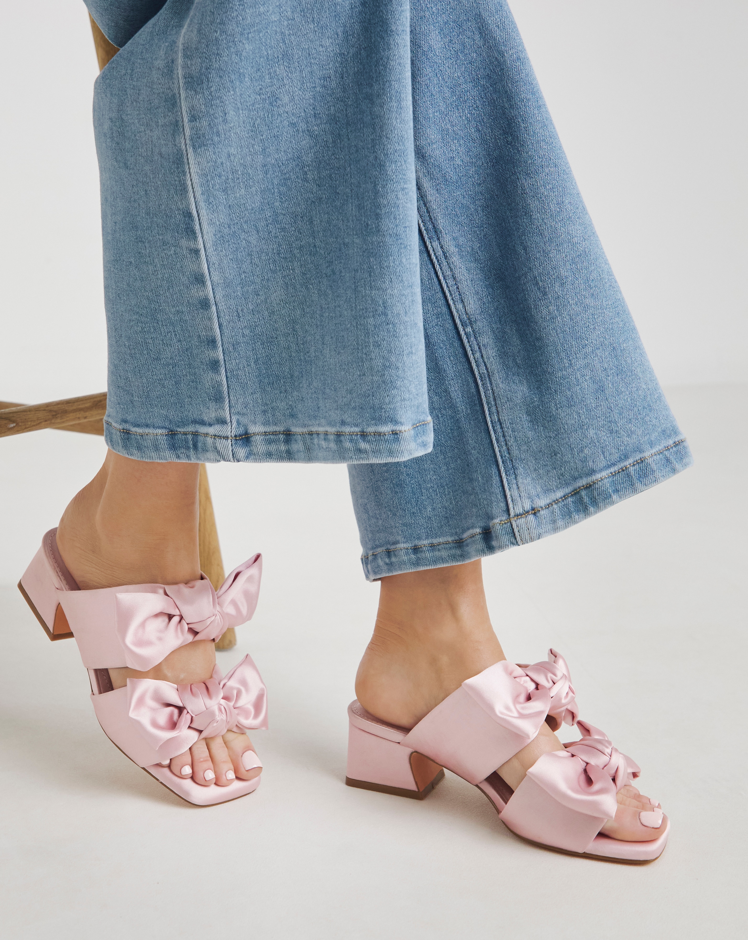 Double Bow Low Heel Mules Ex Wide