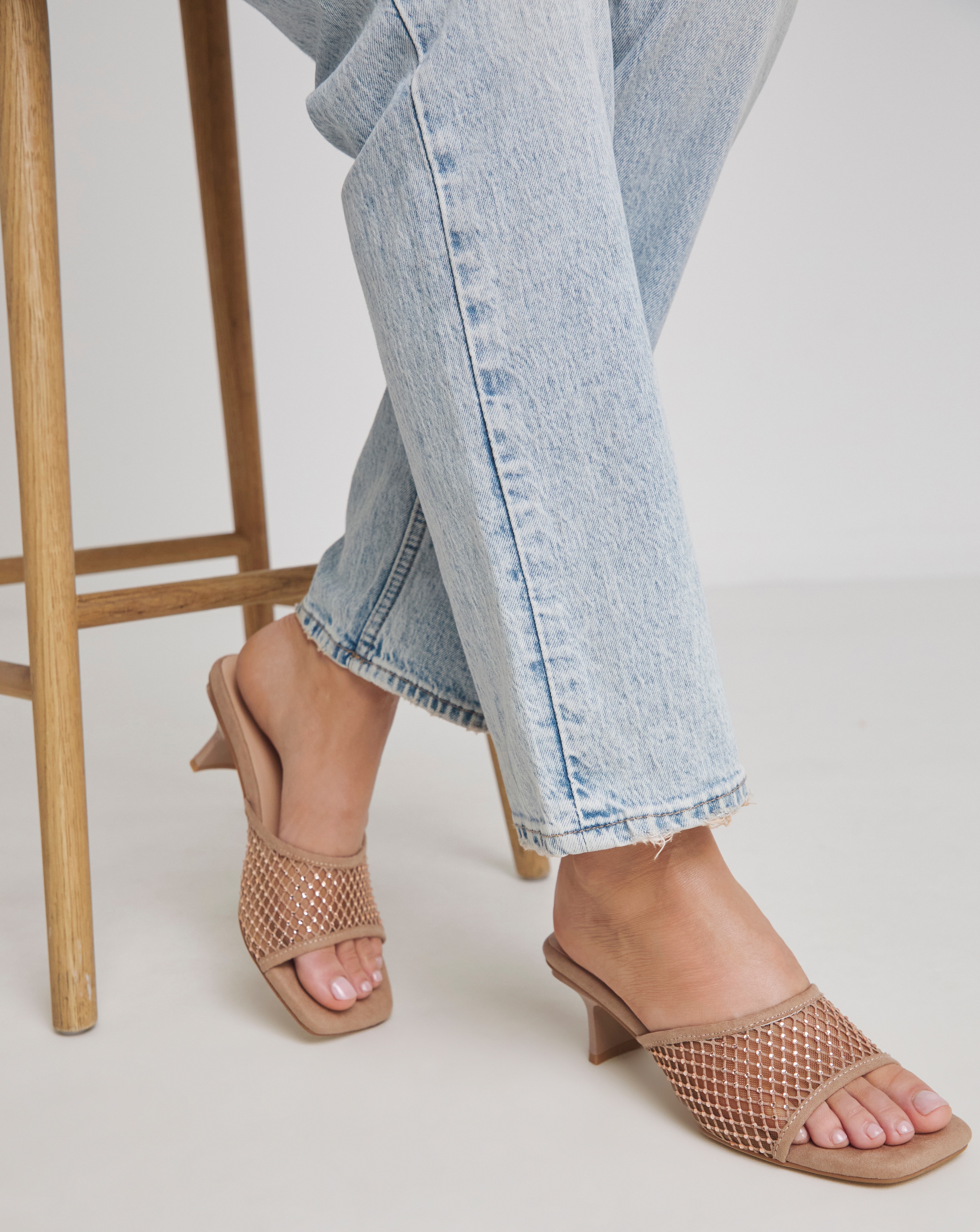 Diamante Mesh Kitten Heel Mule Wide