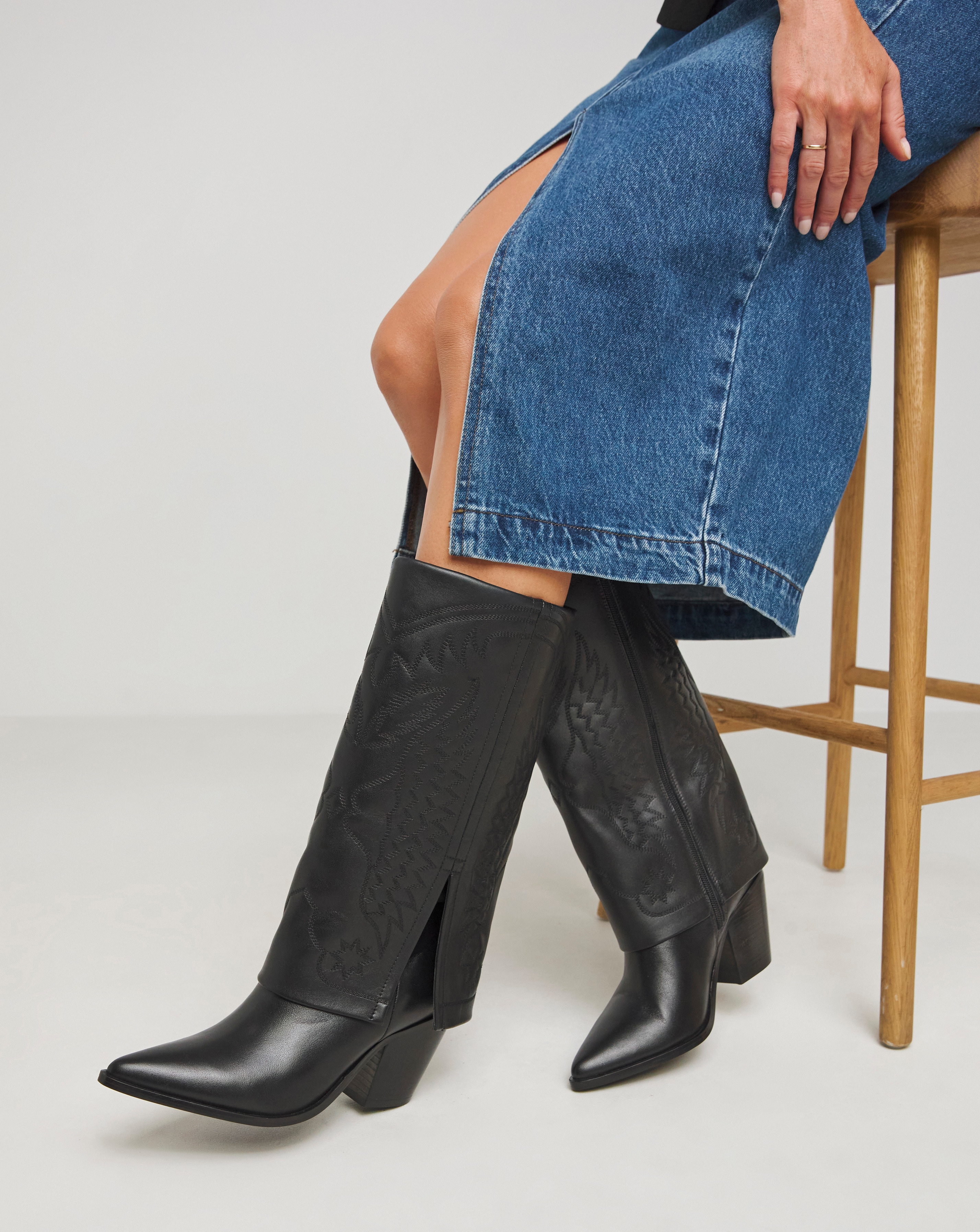 Embroidered Cuff Western Boot Wide
