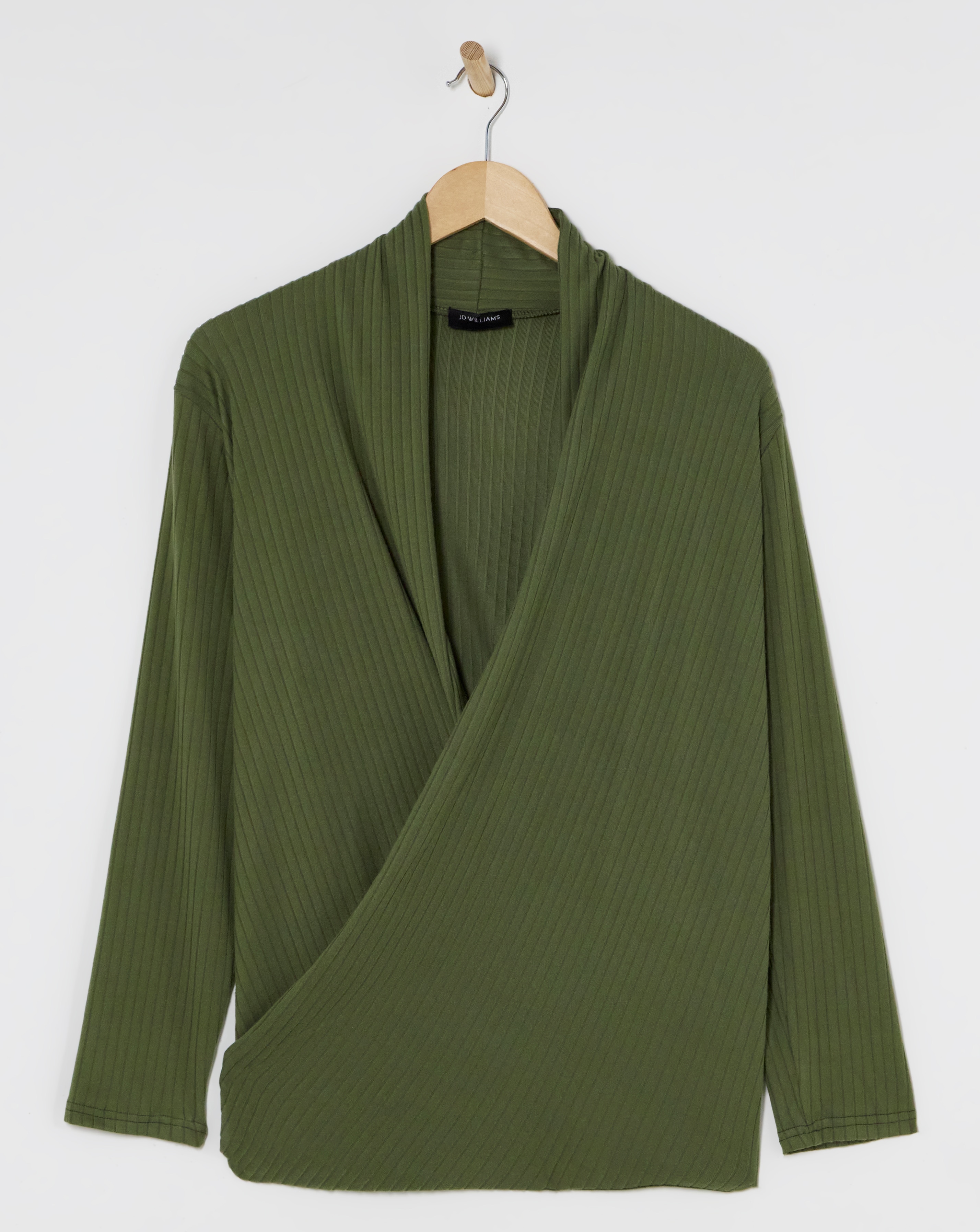 Khaki Ribbed Wrap Cardigan