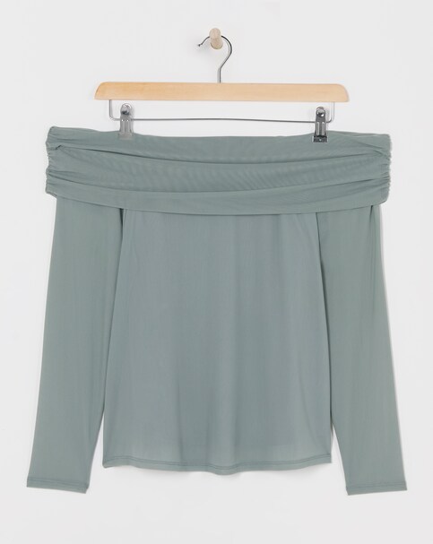 Green Mesh Bardot Top