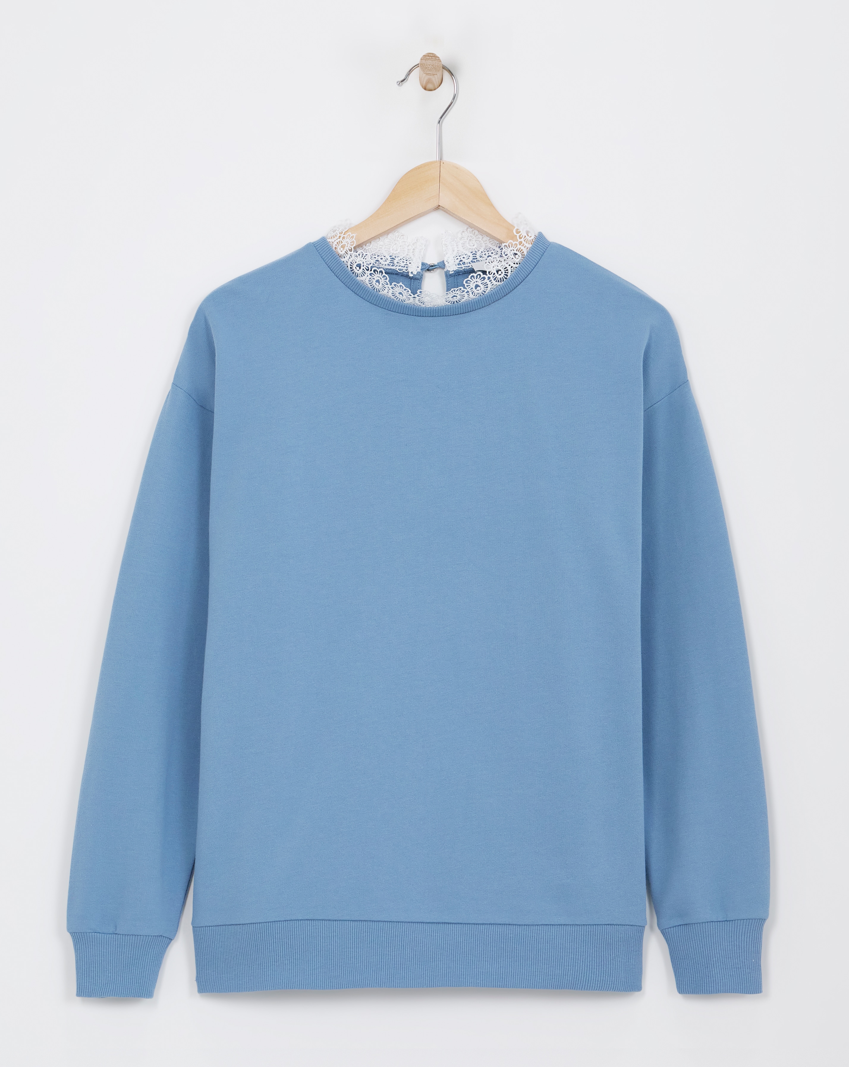 Crew Neck Lace Trim Sweatshirt
