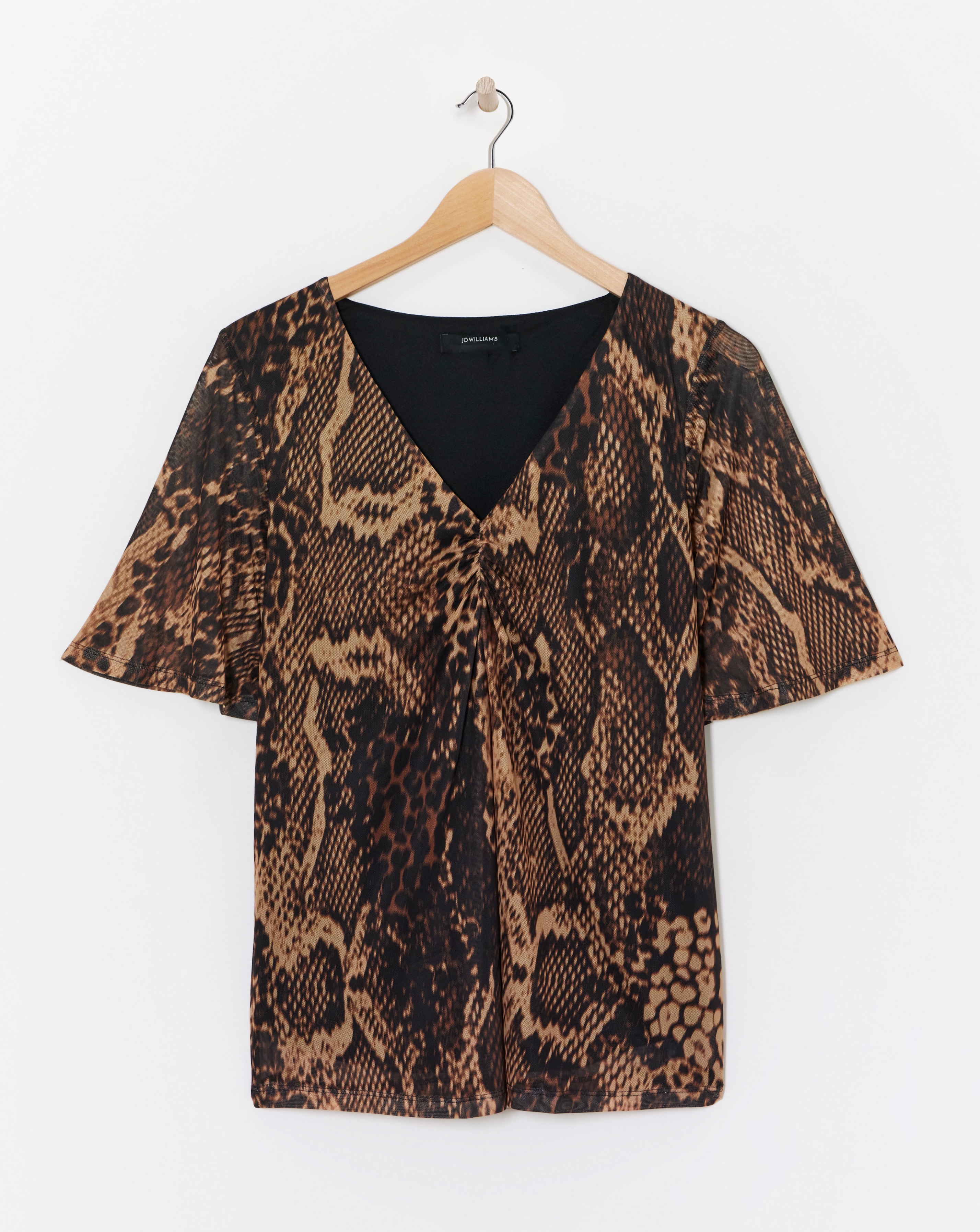 Printed Mesh V-Neck Angel Sleeve Top