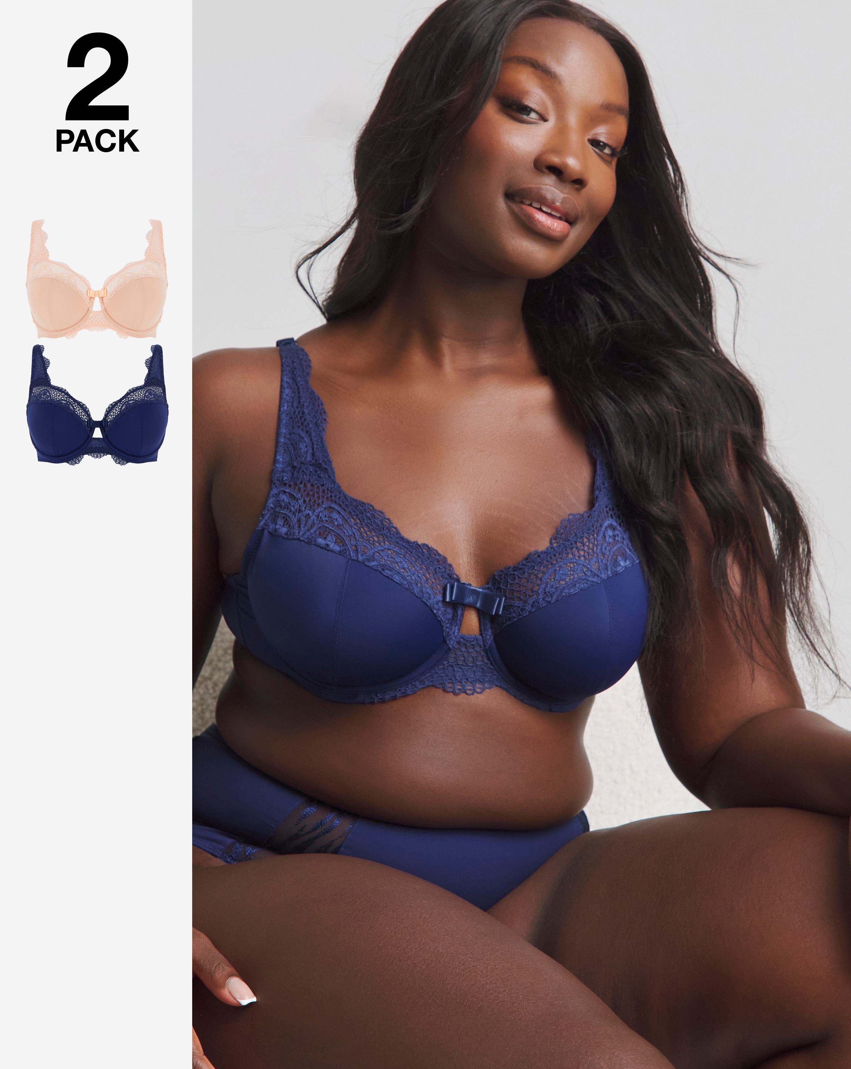 2 Pack Lottie Lace Navy/Blush Bras