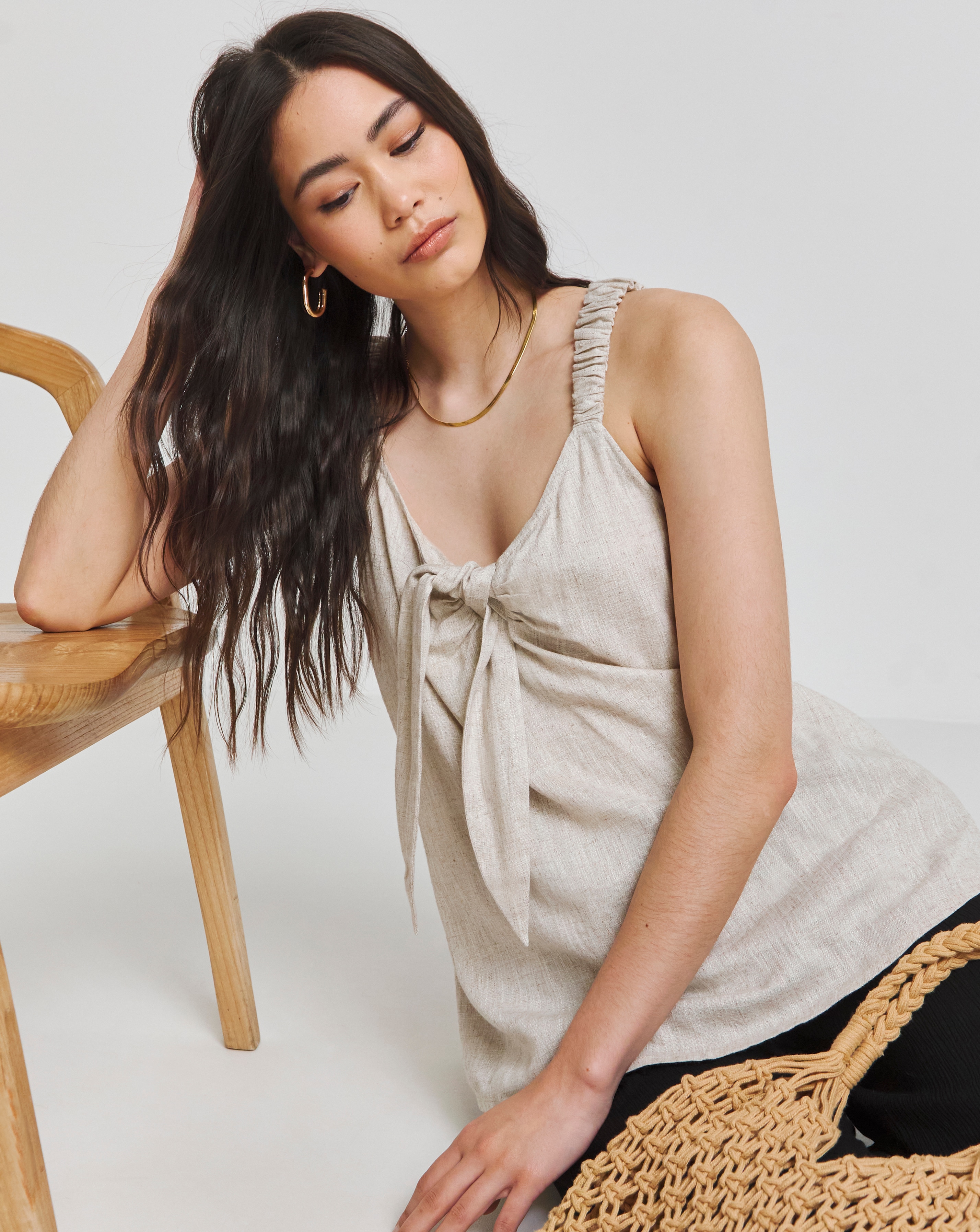 Natural Linen Knot Front Cami