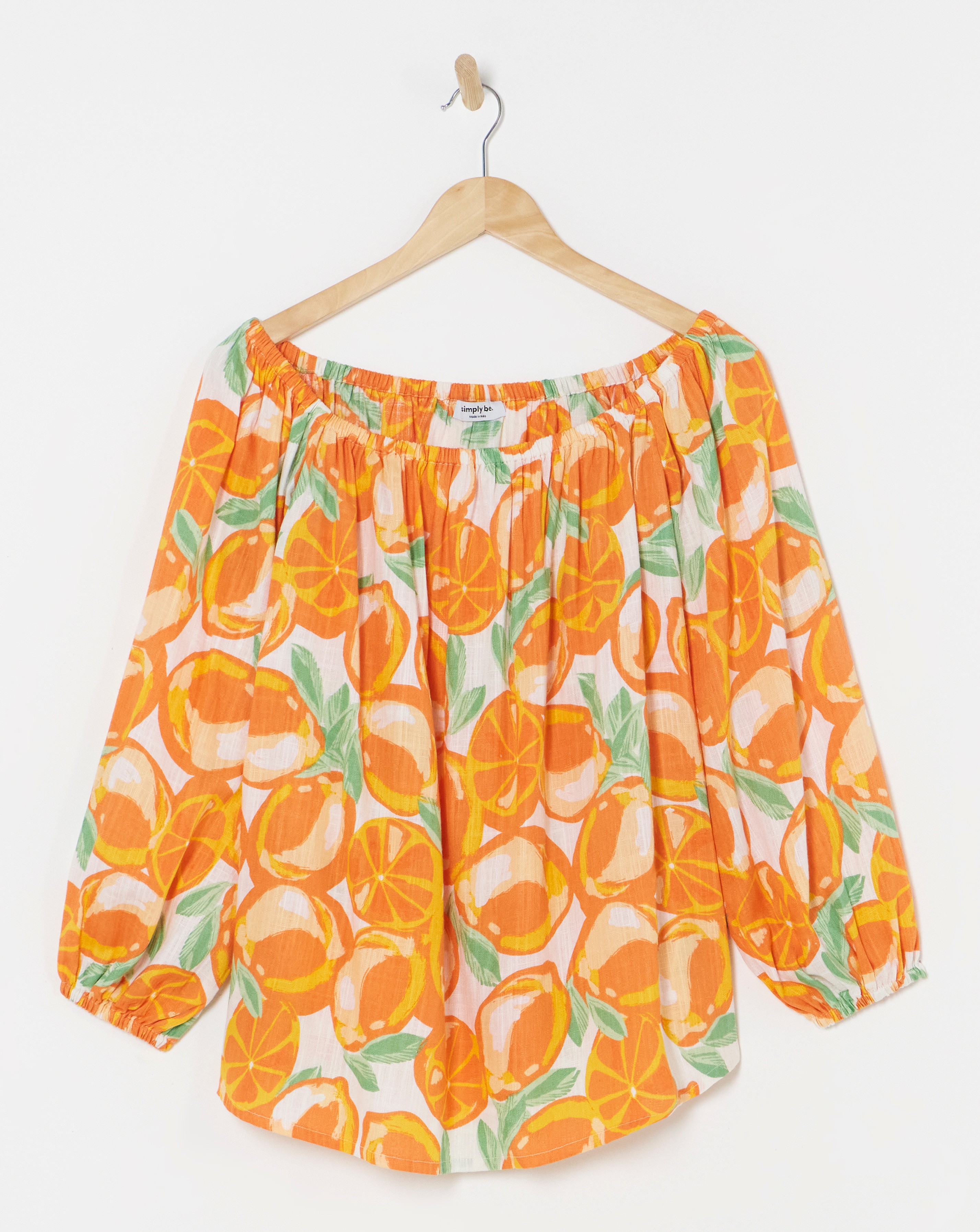 Orange Print Linen Bardot Top