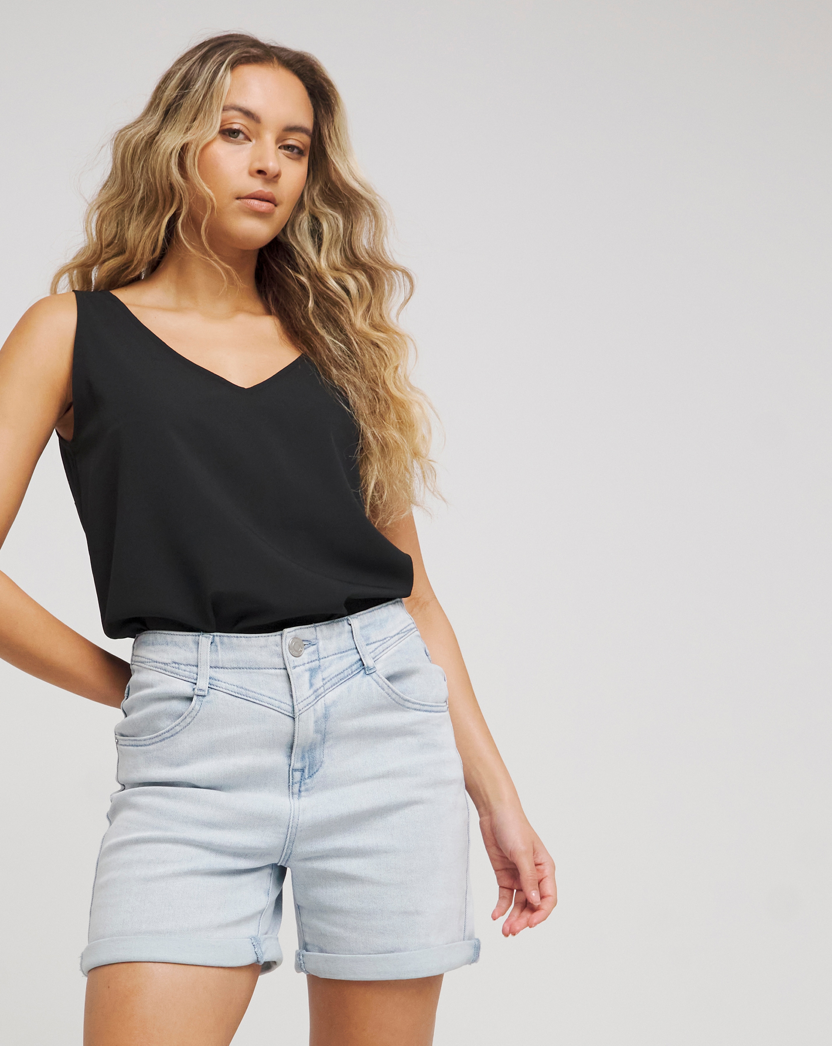 Black V Neck Woven Vest