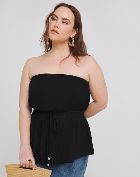 Black Crinkle Bandeau With Shell Tie