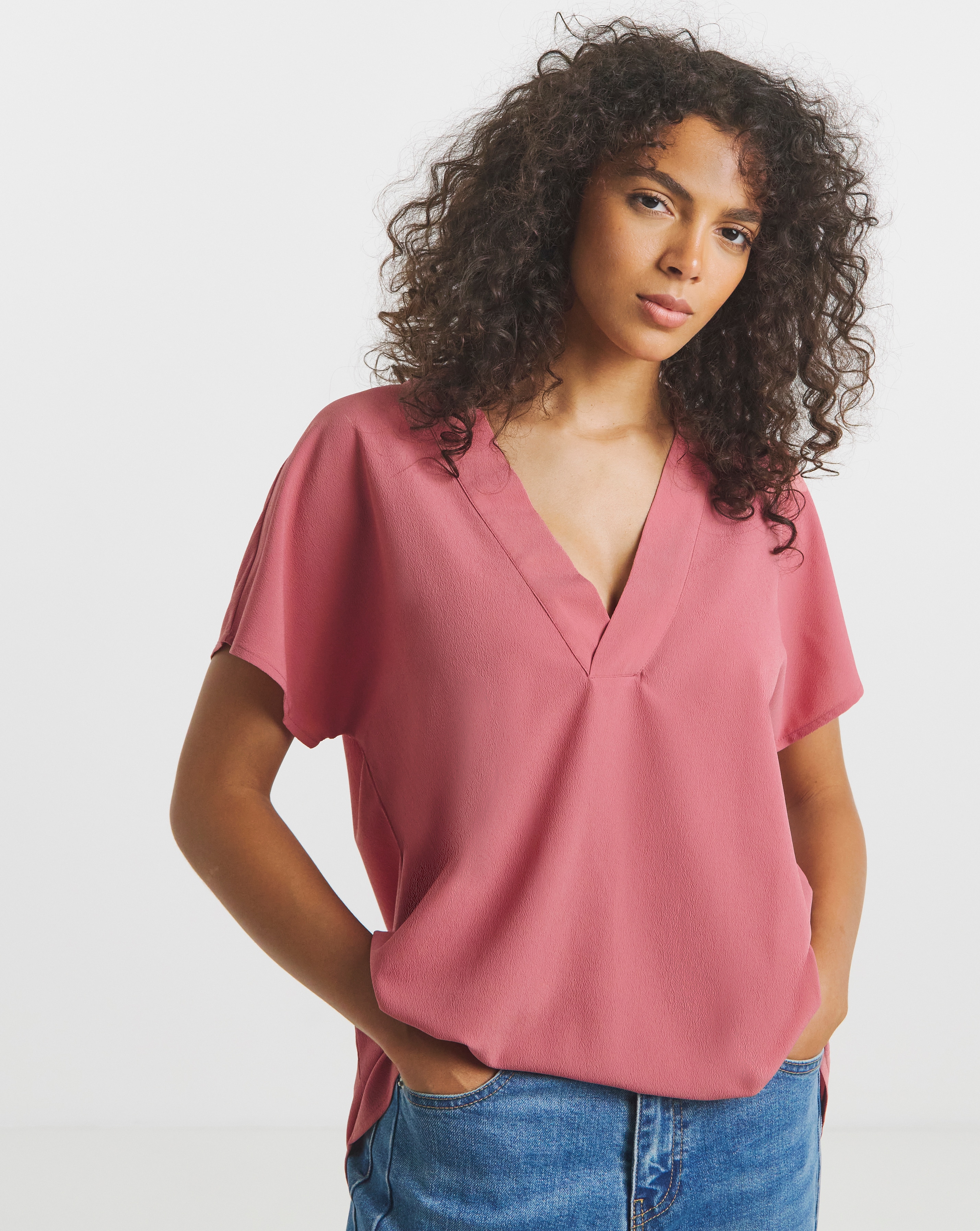 Dusty Rose V Neck Blouse