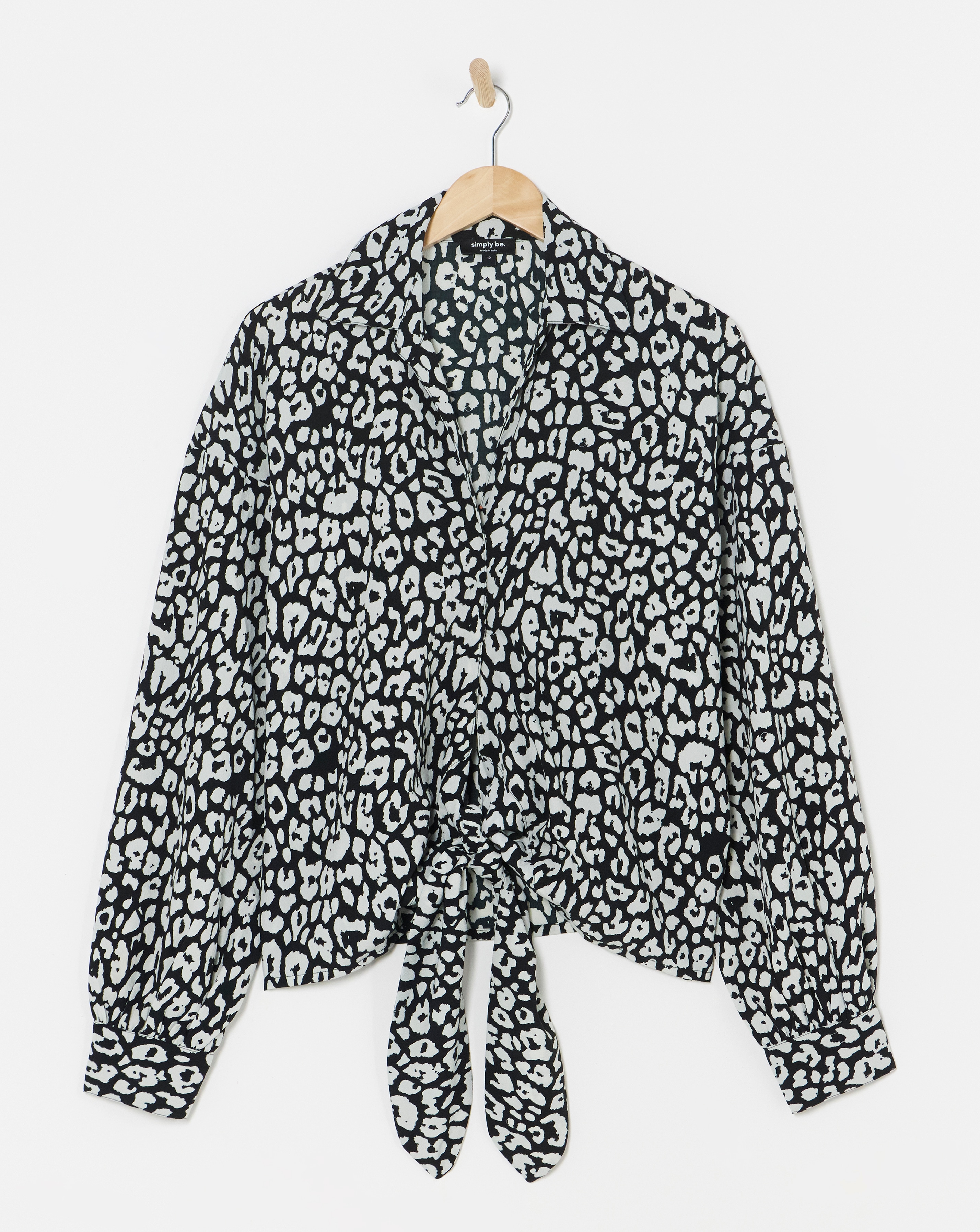 Mono Print Tie Front Long Sleeve Shirt