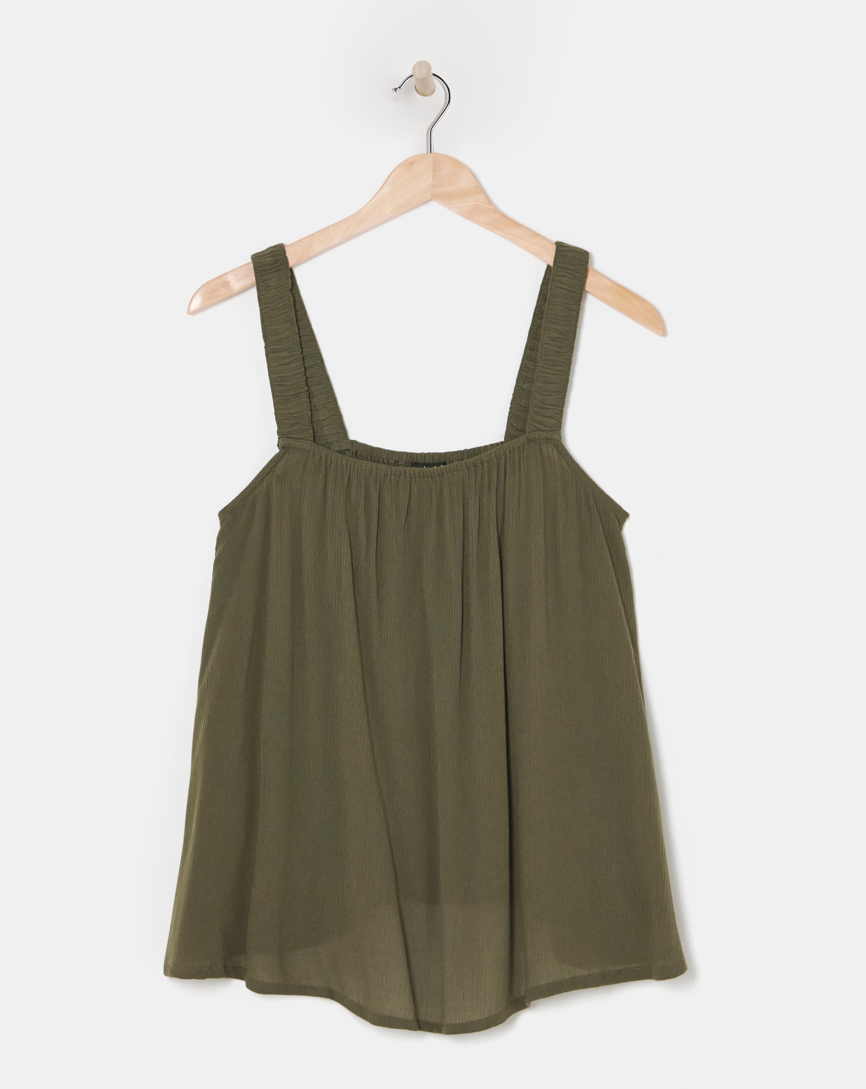 Khaki Crinkle Ruched Strap Cami