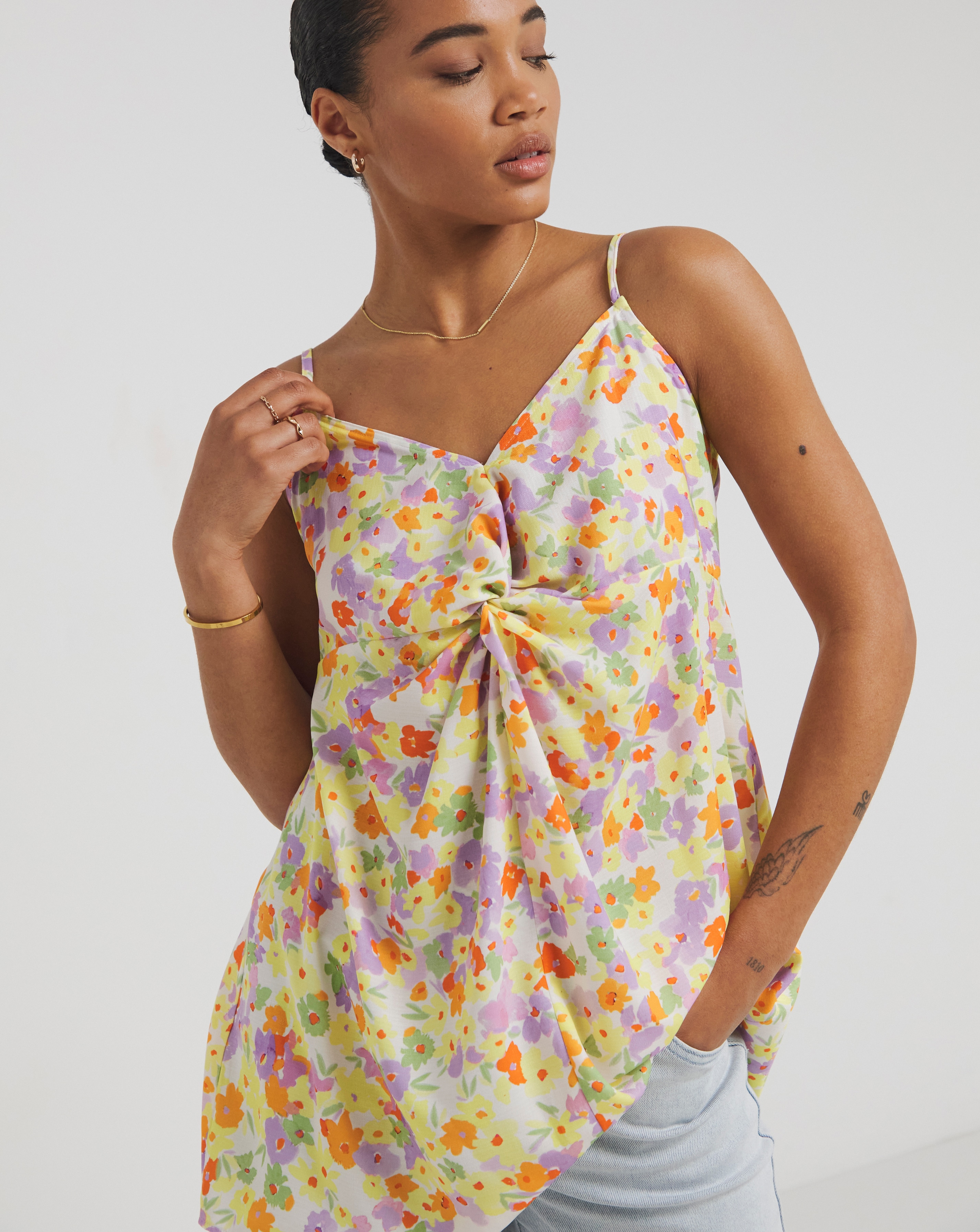Floral Print Twist Front Cami