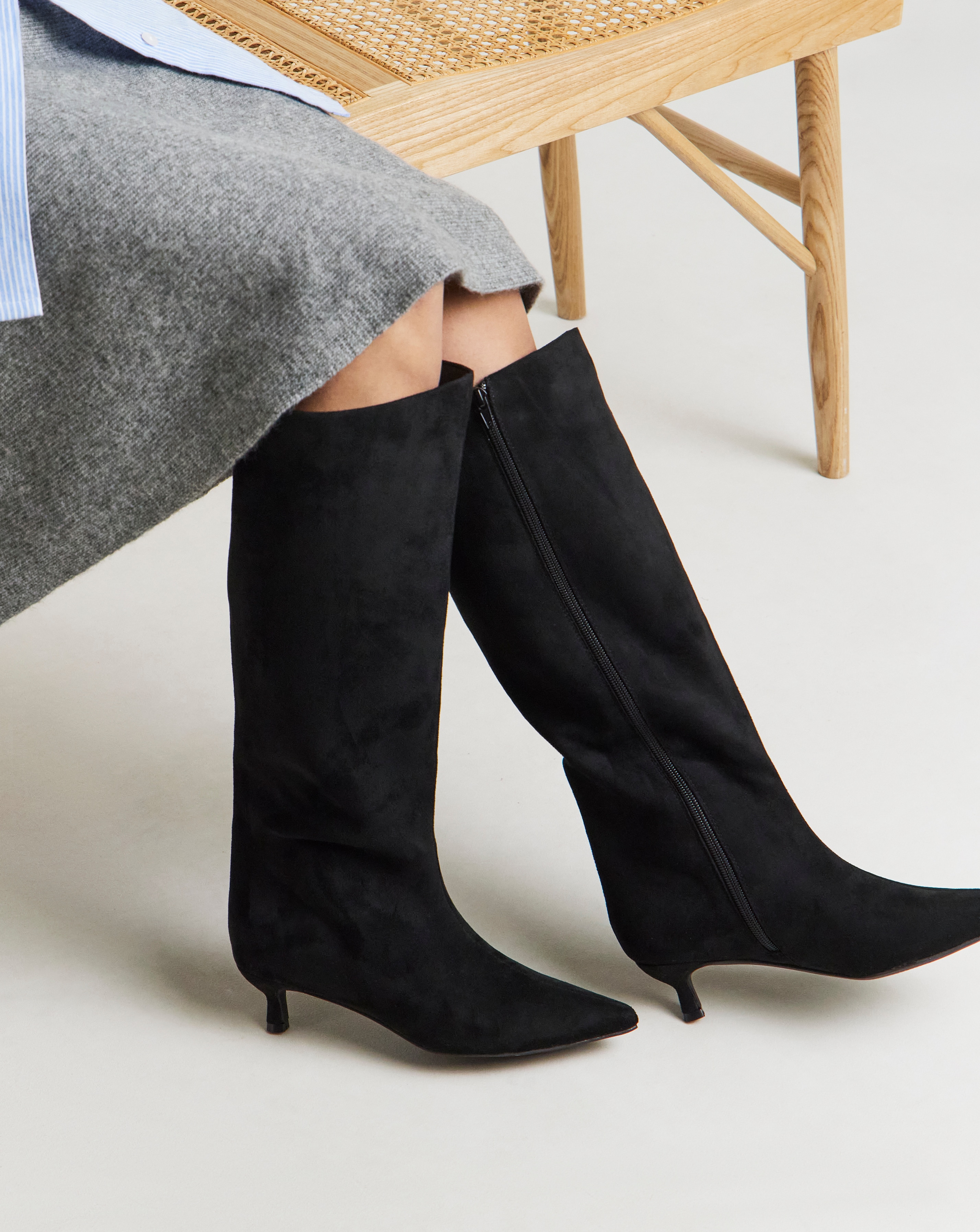 Kitten Heel Straight Boots Wide Curvy