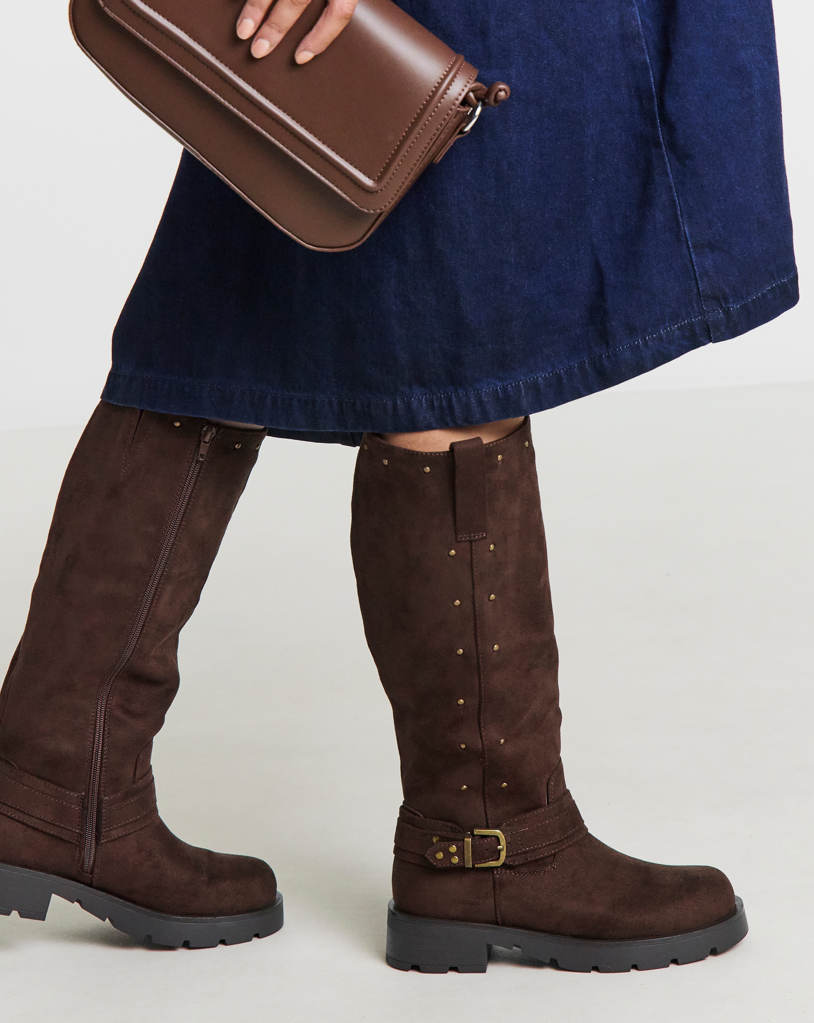 Studded Biker Boots Wide Curvy