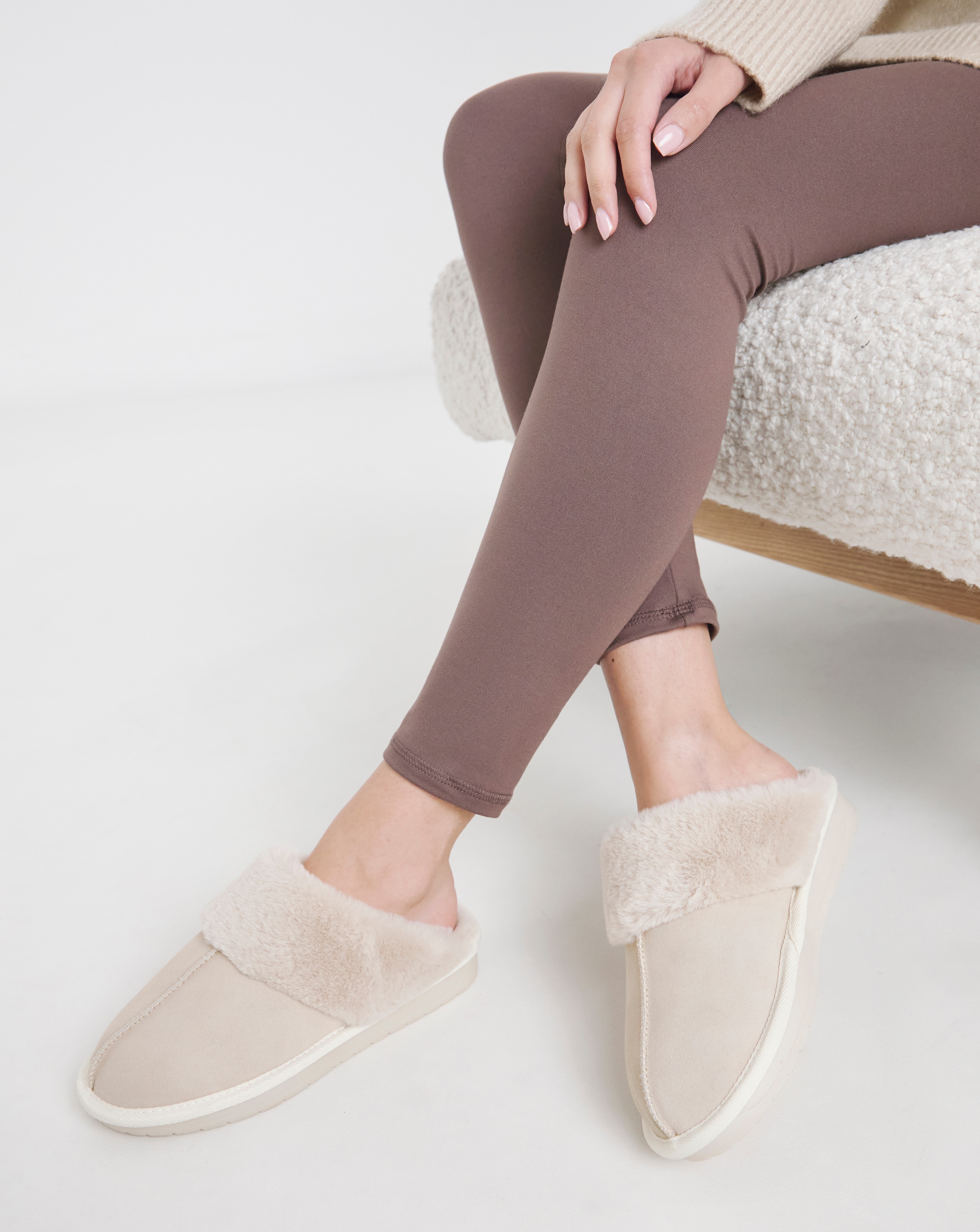 Faux Fur Lined Suede Mule Slipper Wide