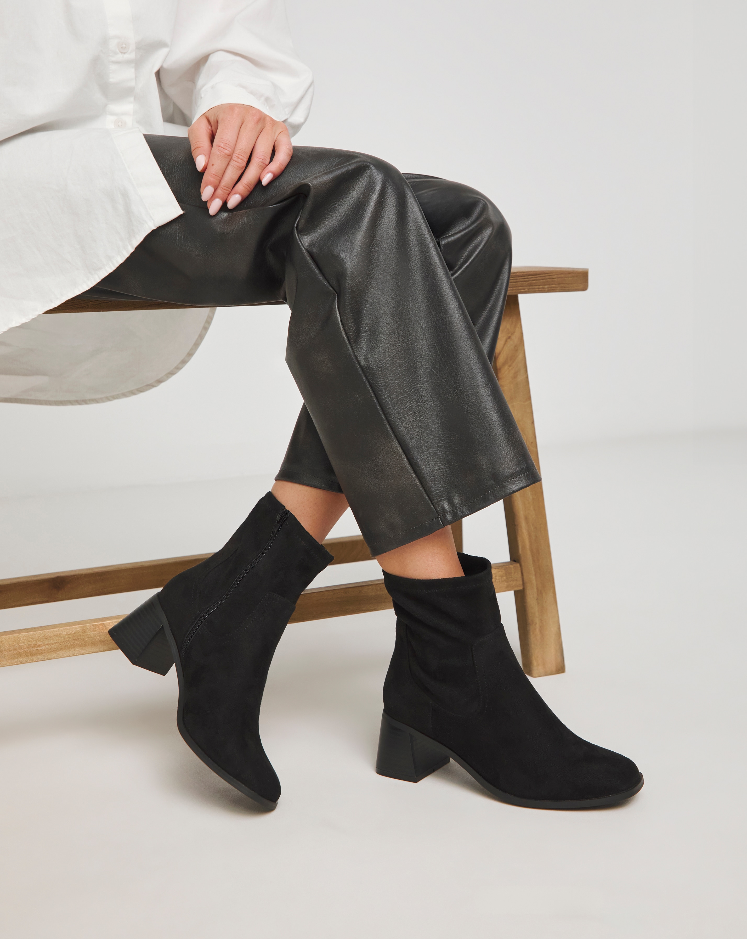 Block Heel Stretch Ankle Boots Wide