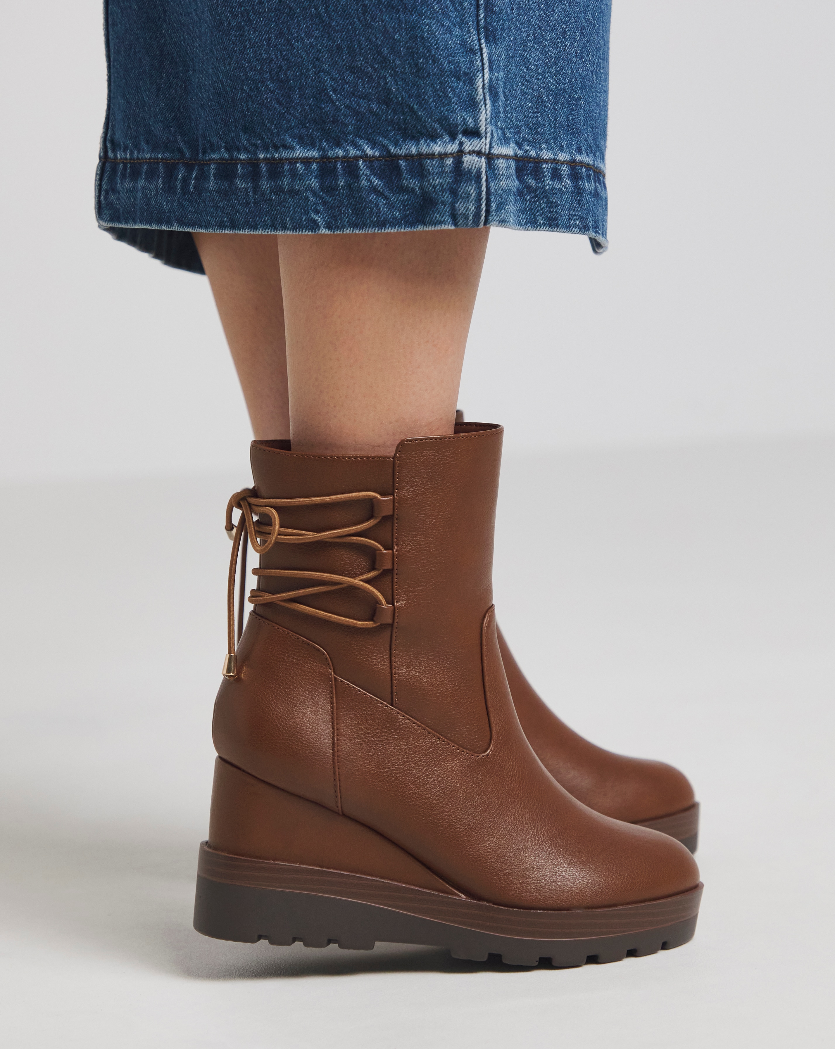 Lace Back Wedge Ankle Boots Ex Wide