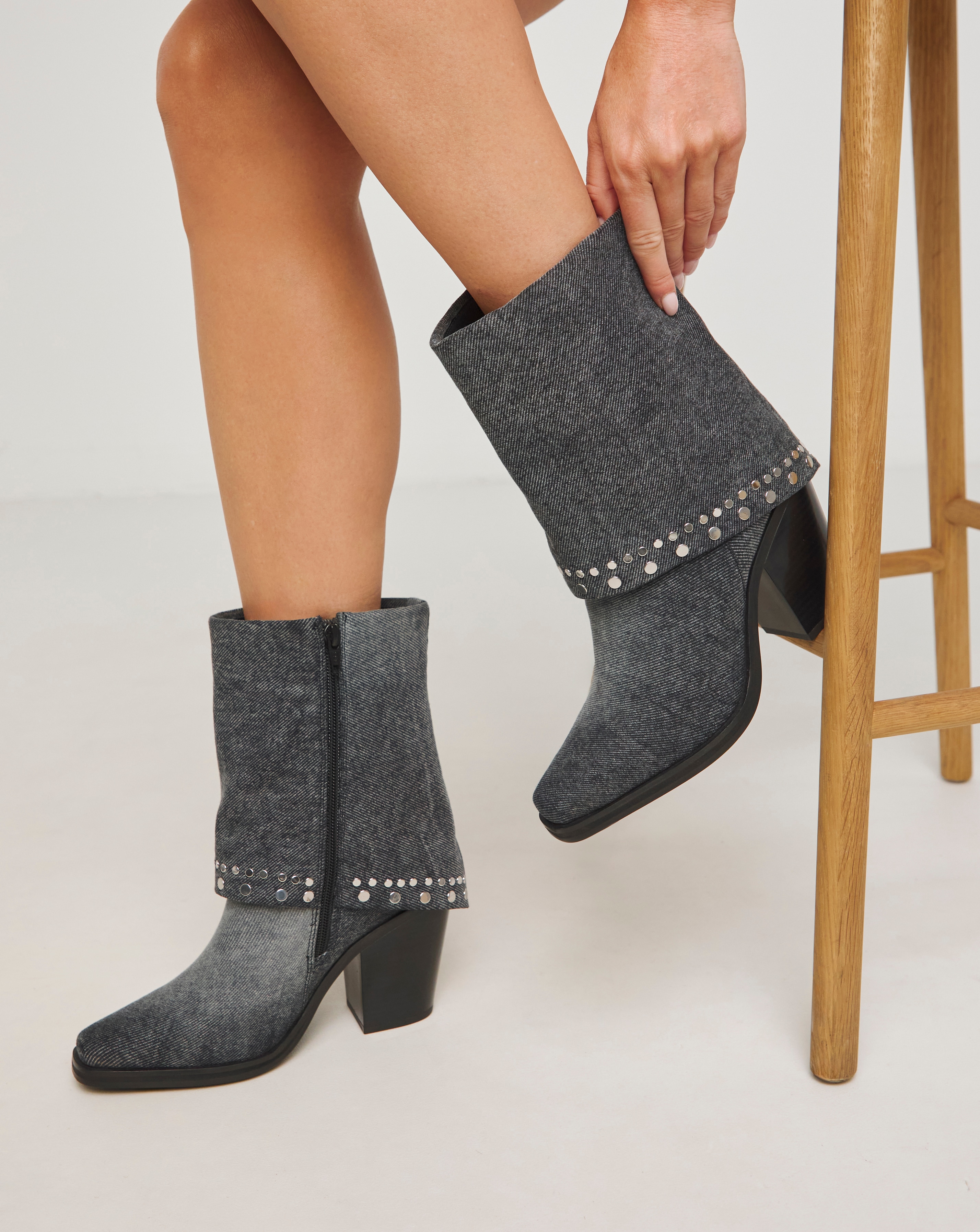 Western Cuff Studded Ankle Boot Wide