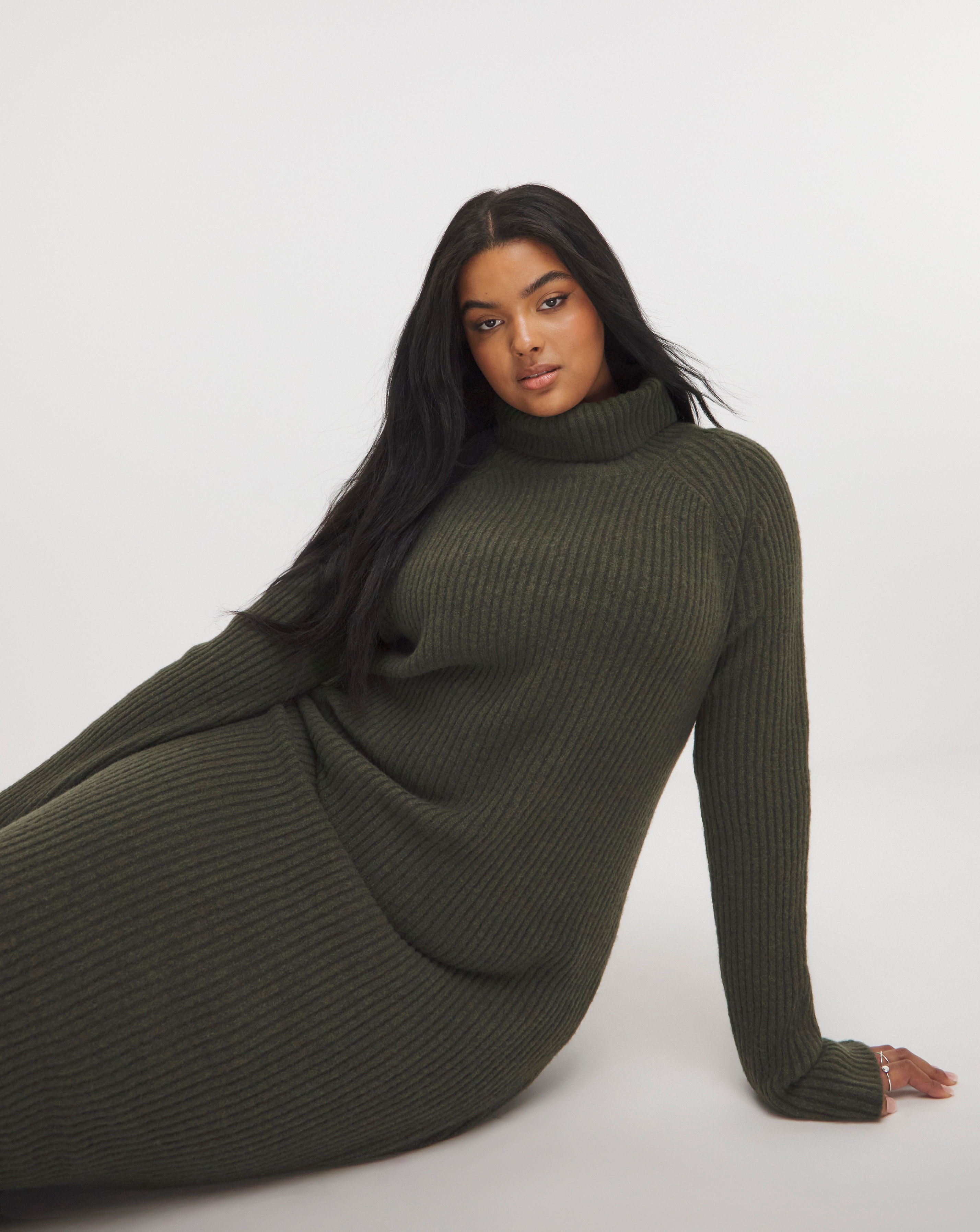 Nobody's Child Rib Roll Neck Midi Dress