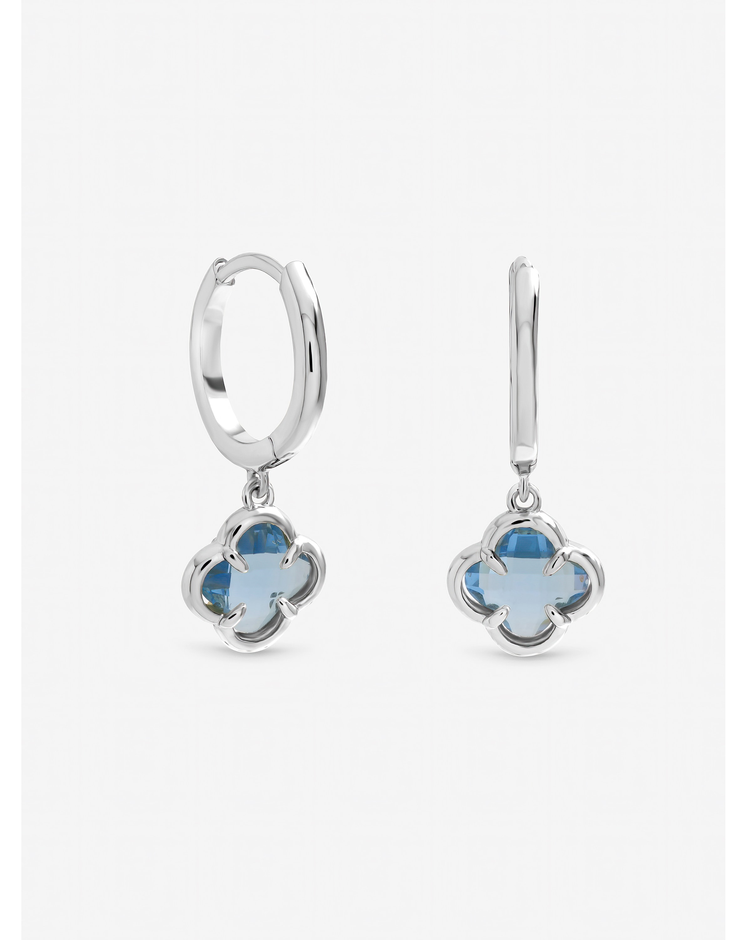 New In - Light Sapphire Clover Charm Huggie Hoops